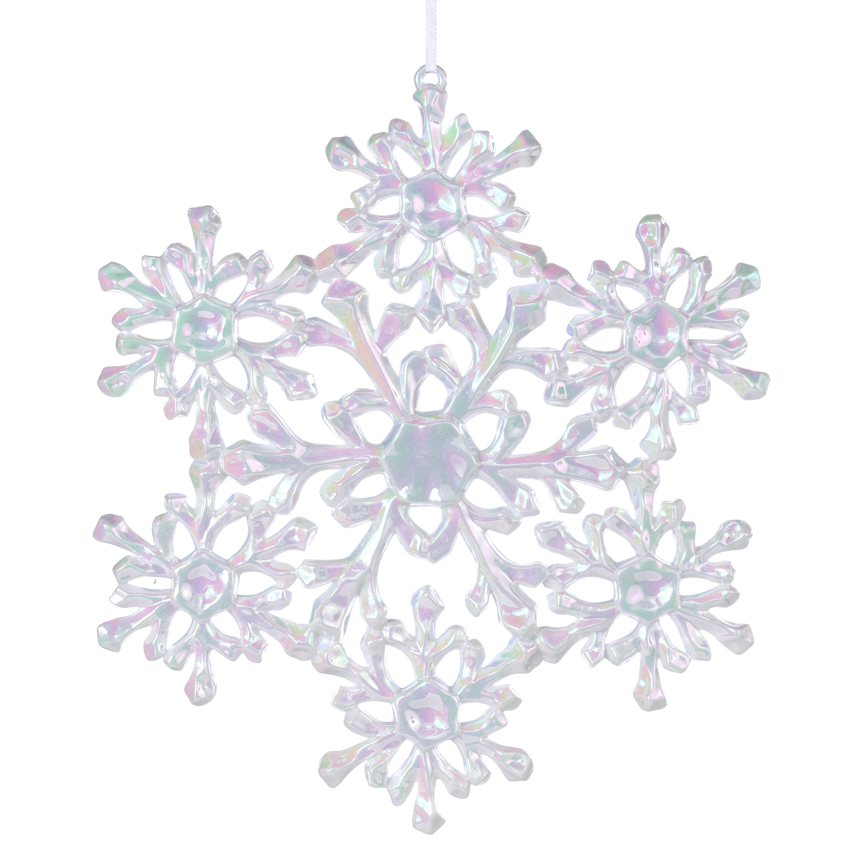 11" Iridescent Snowflake Ornament: White