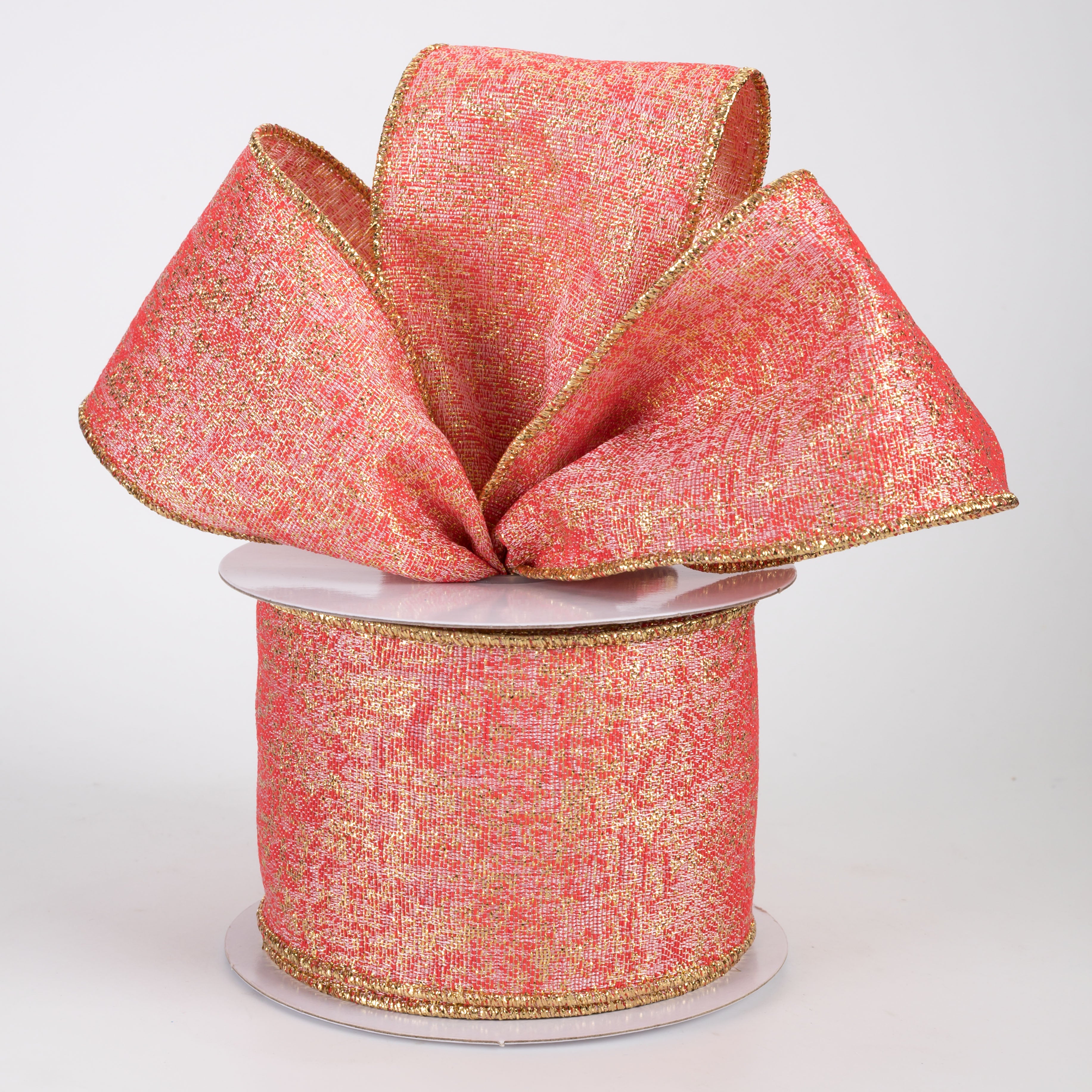2.5" Metallic Mist Woven Ribbon: Coral, Pink & Gold (10 Yards)