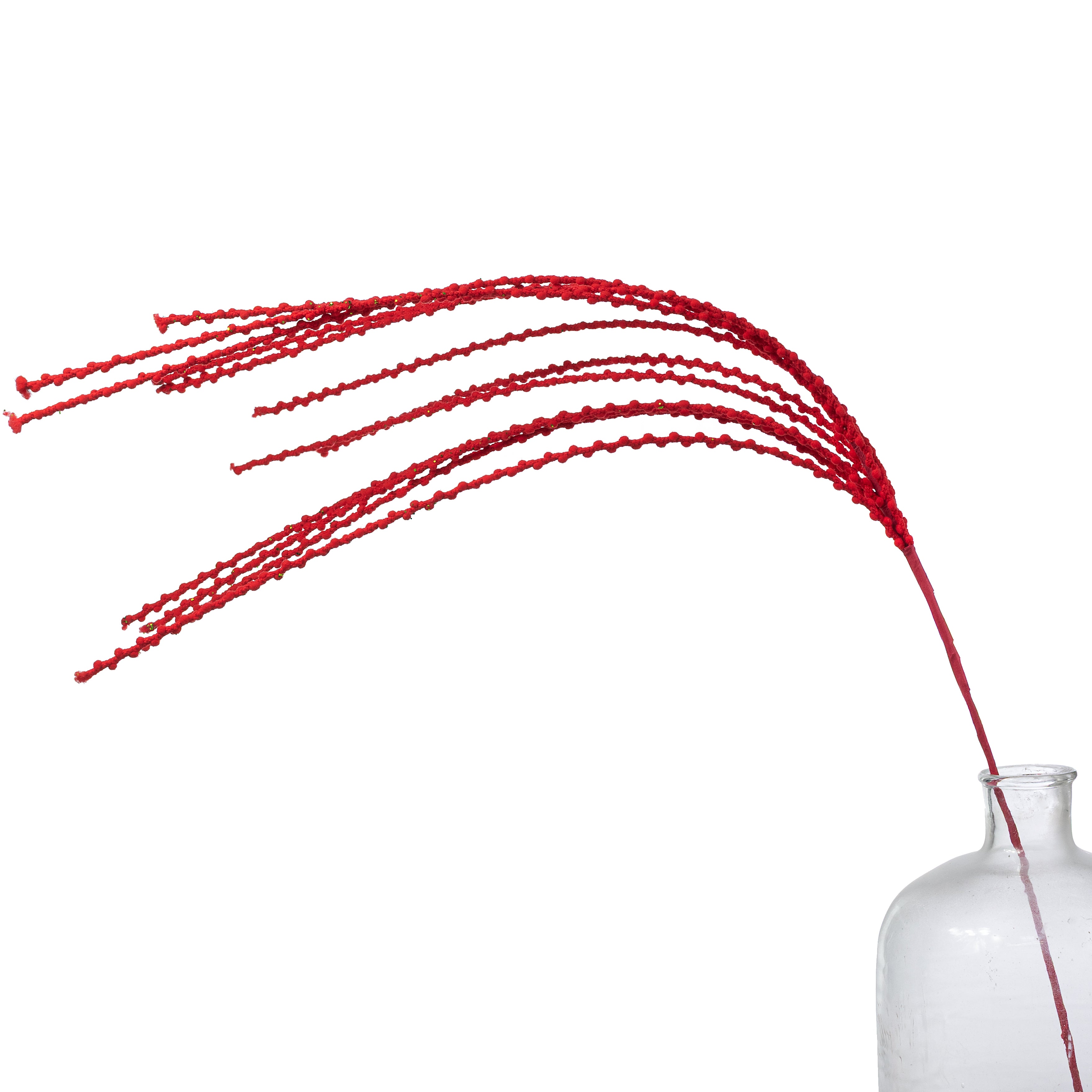 35" Glittered Puff Chenille Dangling Spray: Red