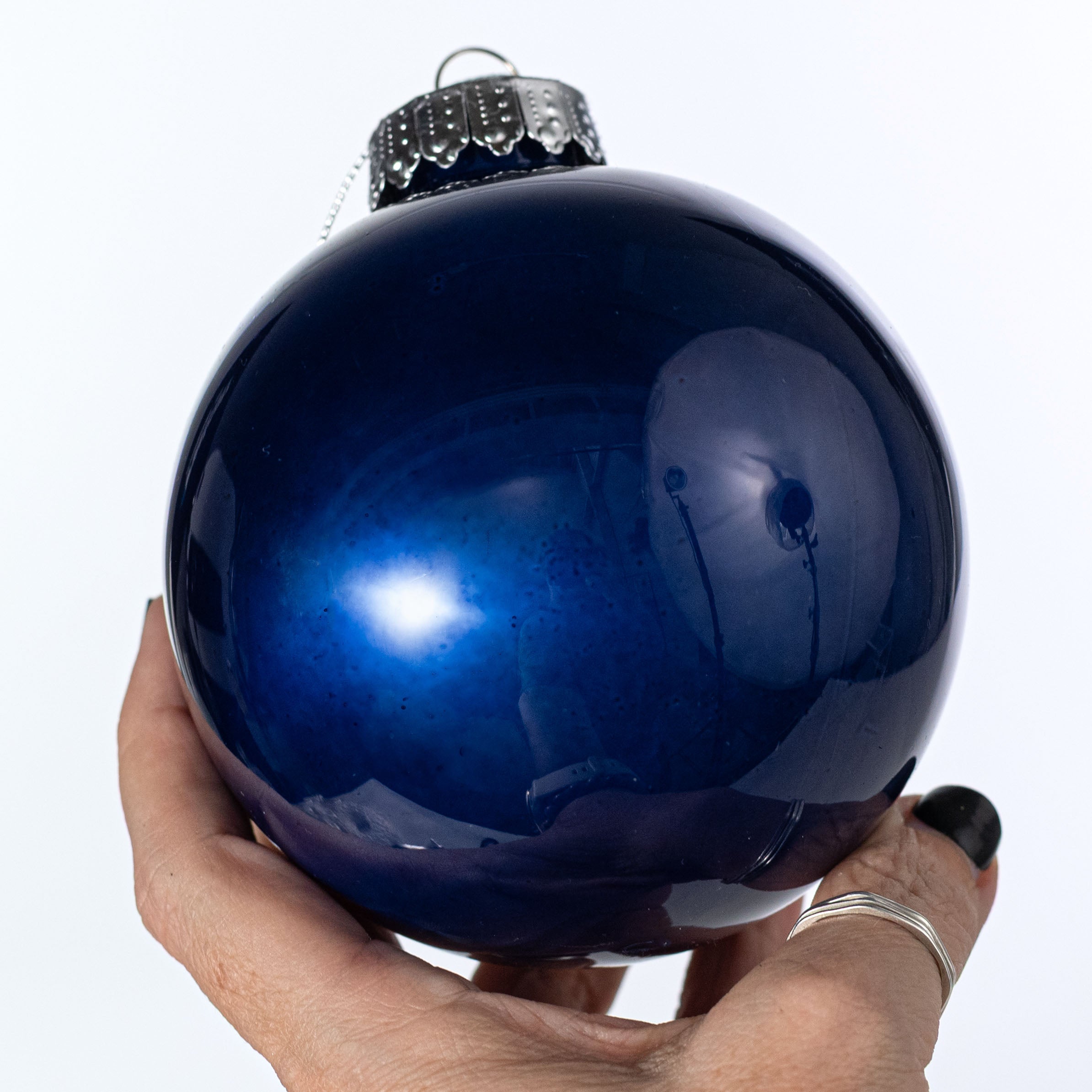 100mm Lacquered Glass-Look Shatterproof Ornament: Navy Blue