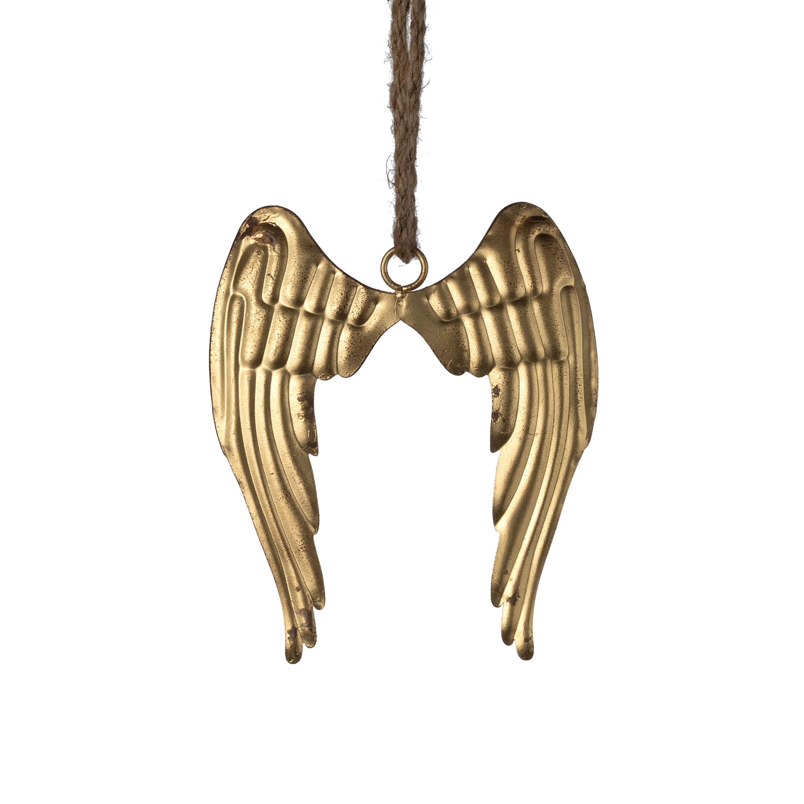 7" Distressed Metal Angel Wing Ornament: Antique Gold