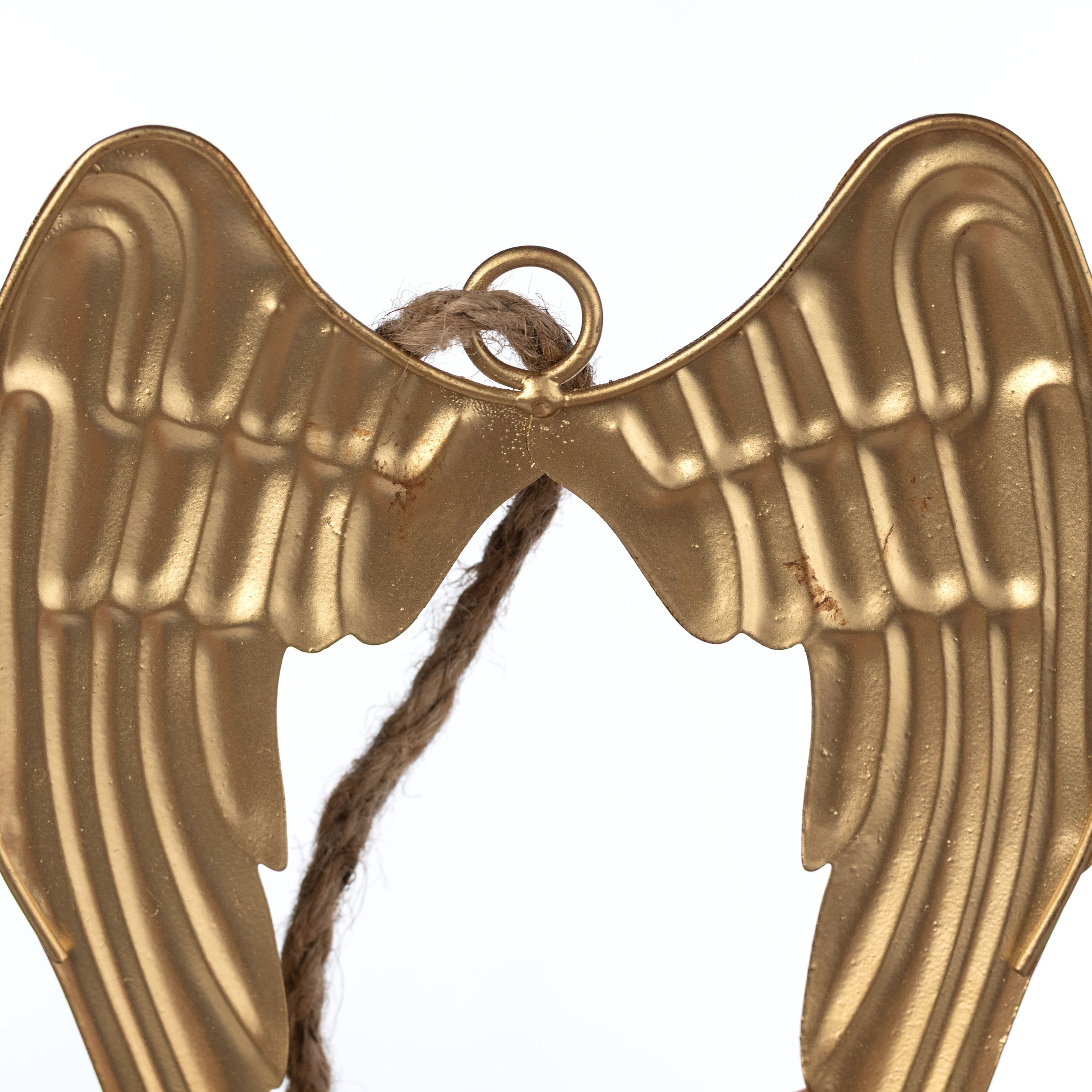 7" Distressed Metal Angel Wing Ornament: Antique Gold