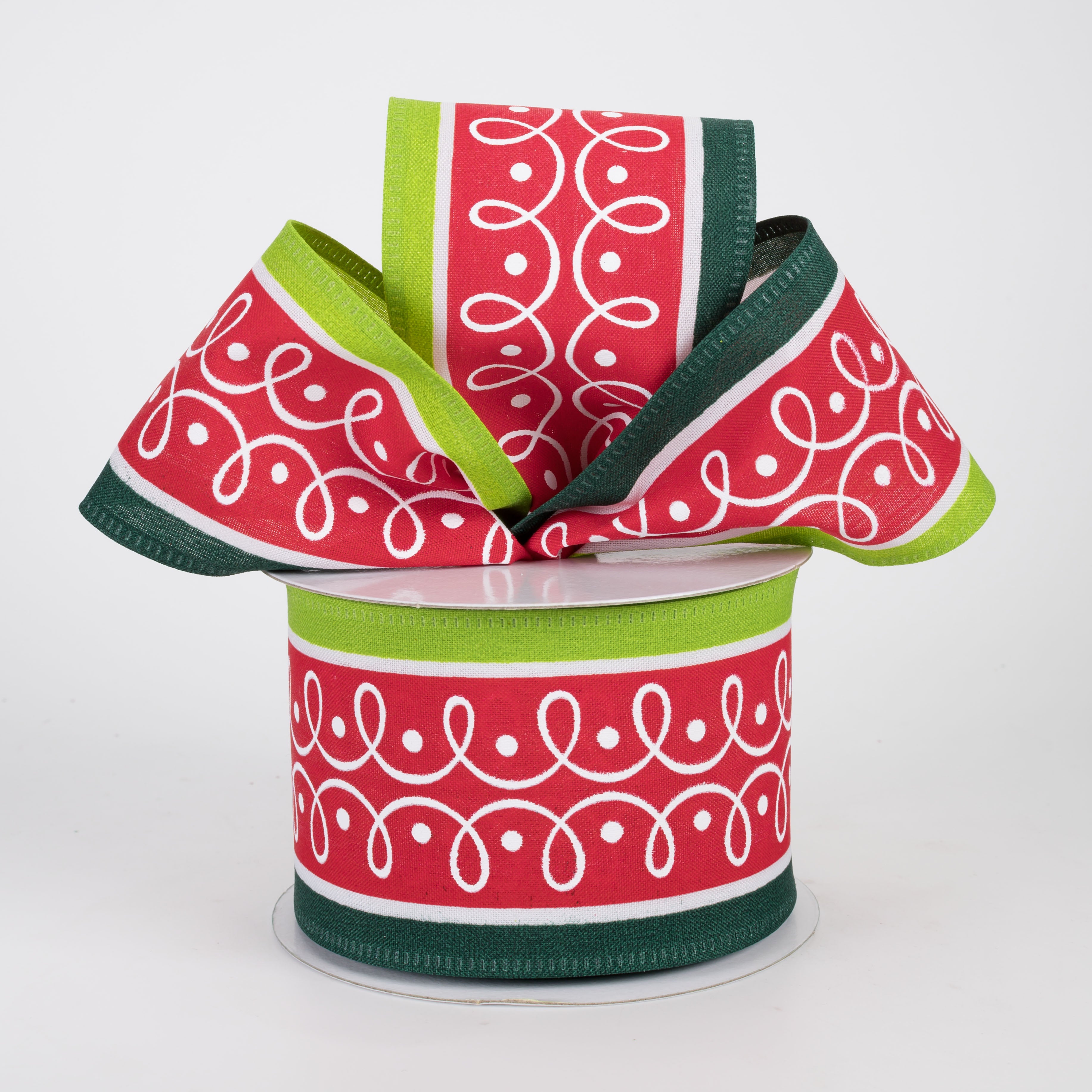 2.5" Loopy Stripes Satin Ribbon: Red, Emerald & Lime (10 Yards)