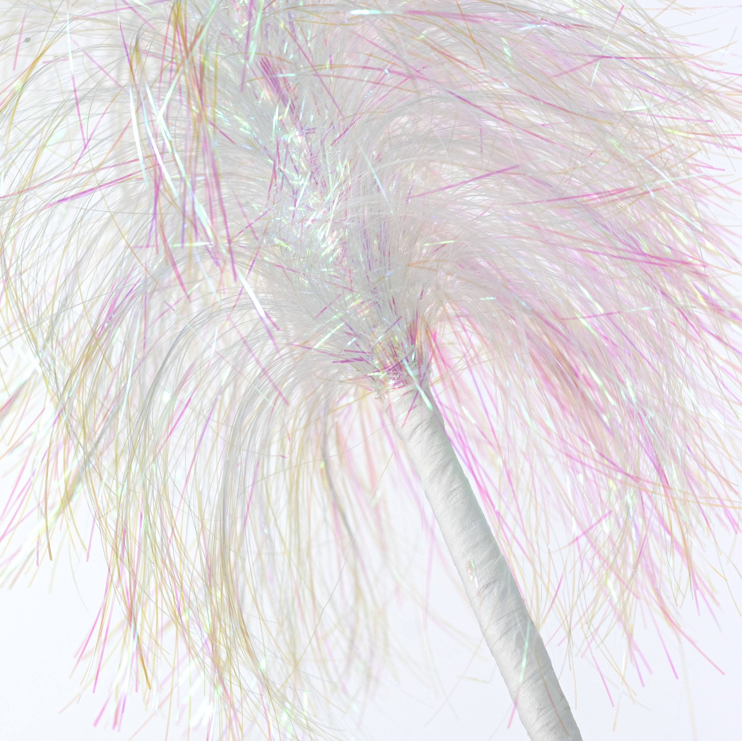 34" Fluffy Tinsel Spike Pick: Iridescent White