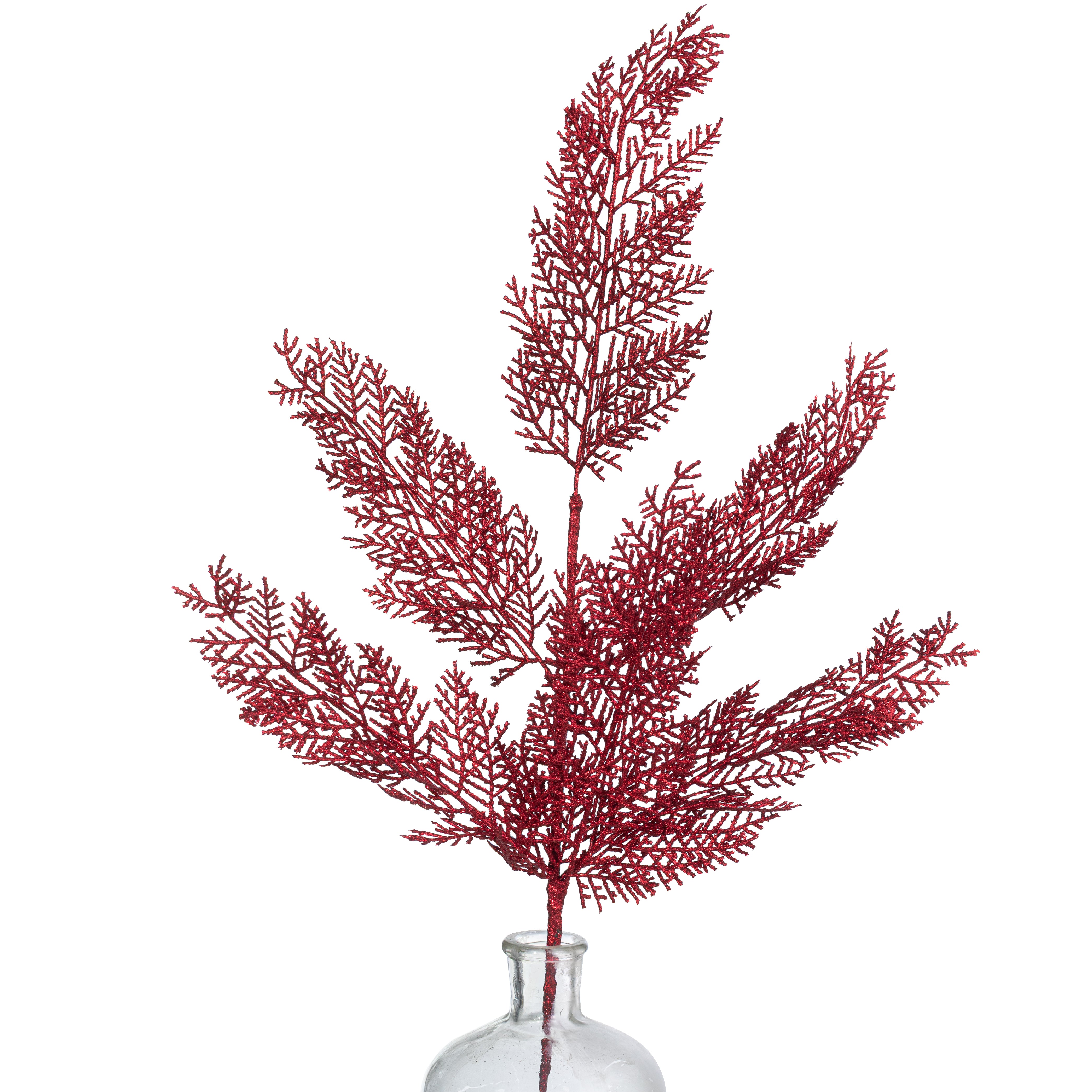 29" Glittered Fern Spray: Burgundy Red