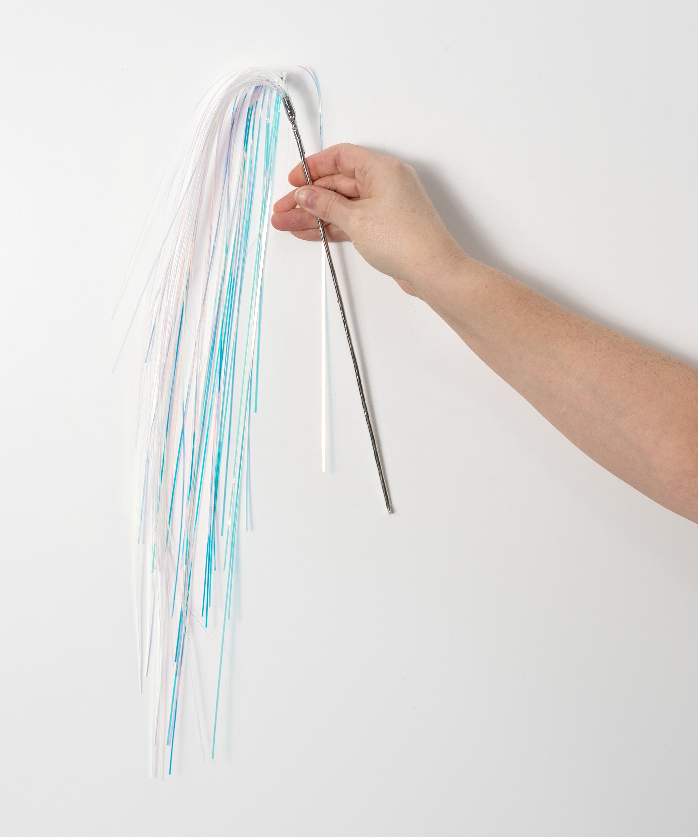 32" Hanging Tinsel Spray: Metallic Iridescent Clear