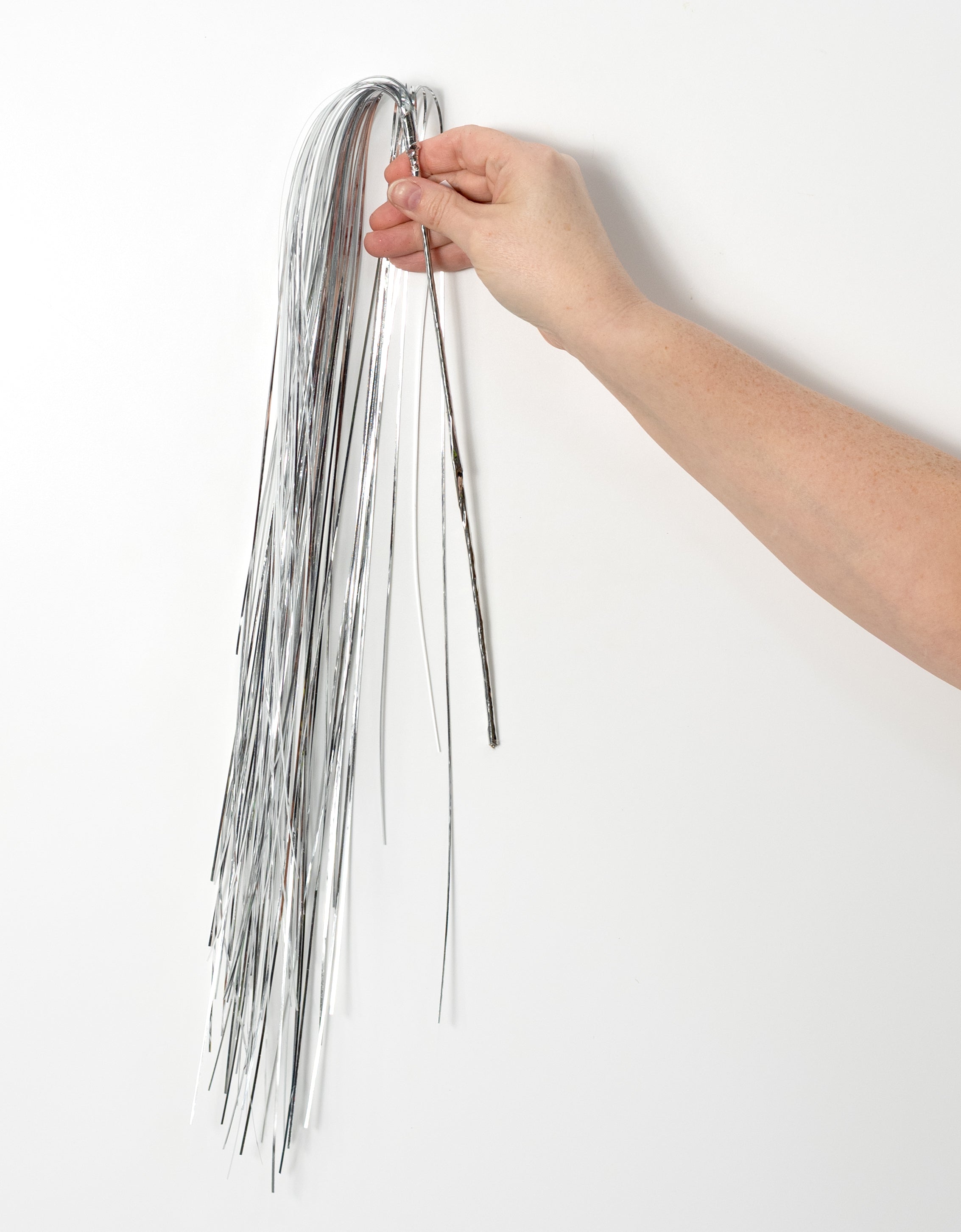 32" Hanging Tinsel Spray: Metallic Silver
