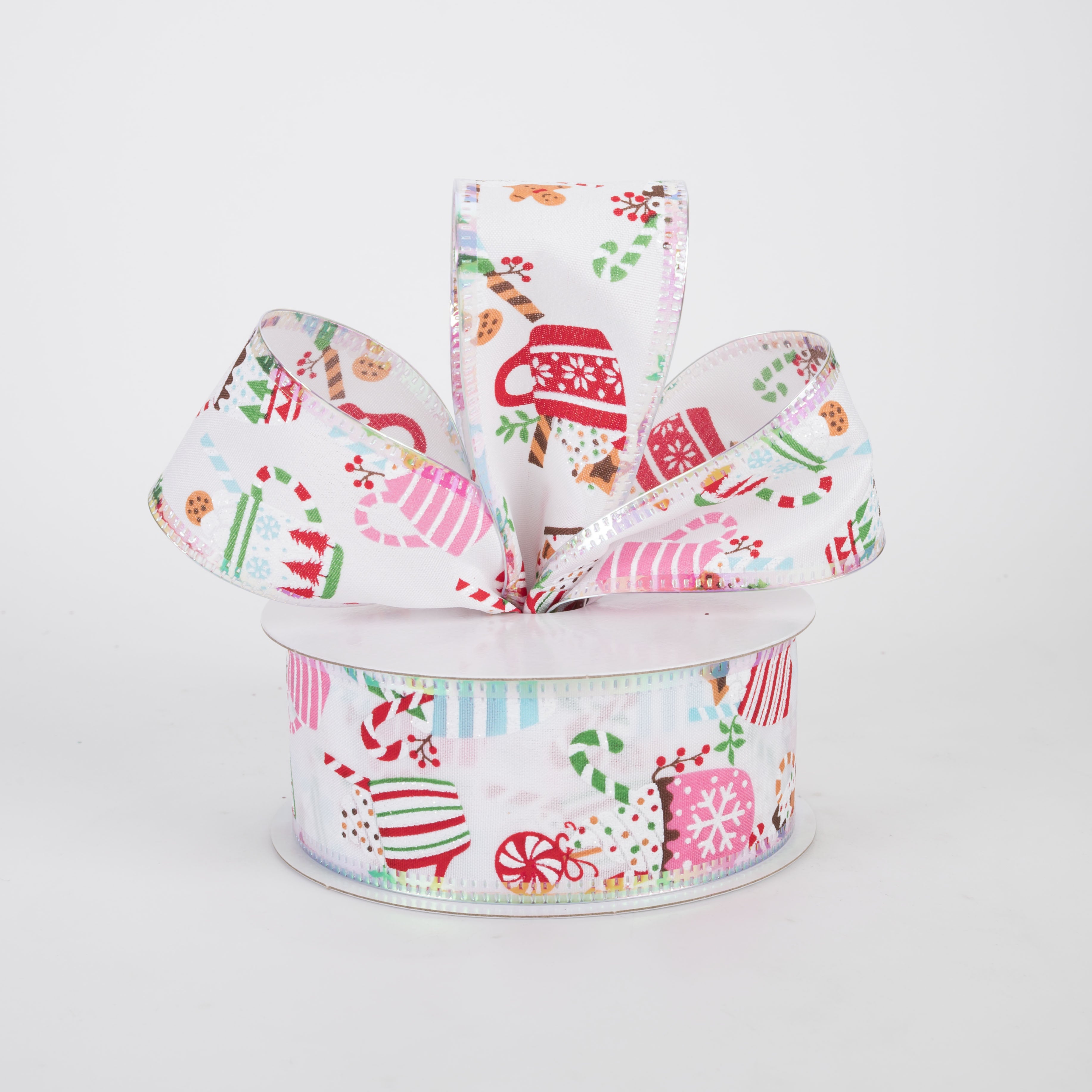 1.5" Hot Cocoa & Christmas Candy Satin Ribbon: Mint & Pink (10 Yards)