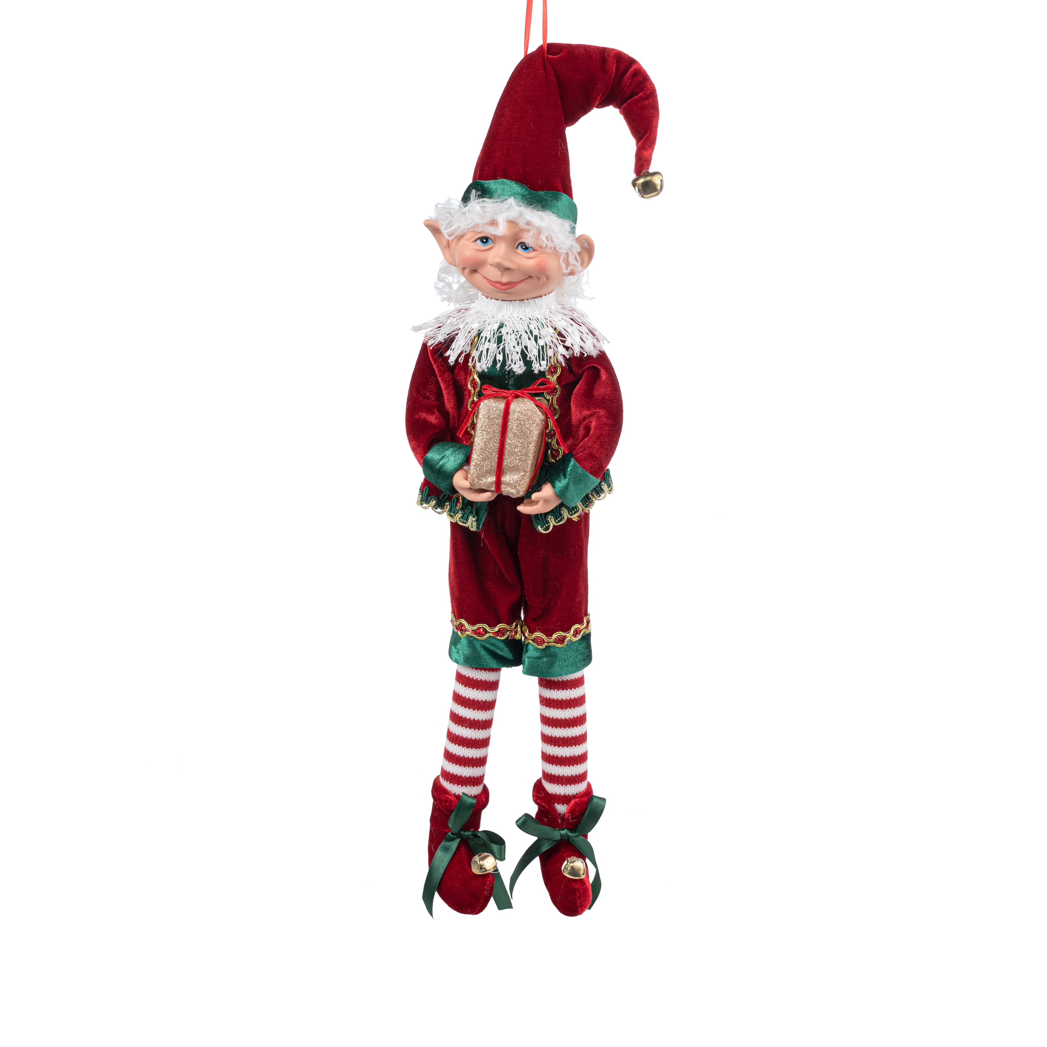 18" Velvet Traditional Christmas Elf with Gift Box