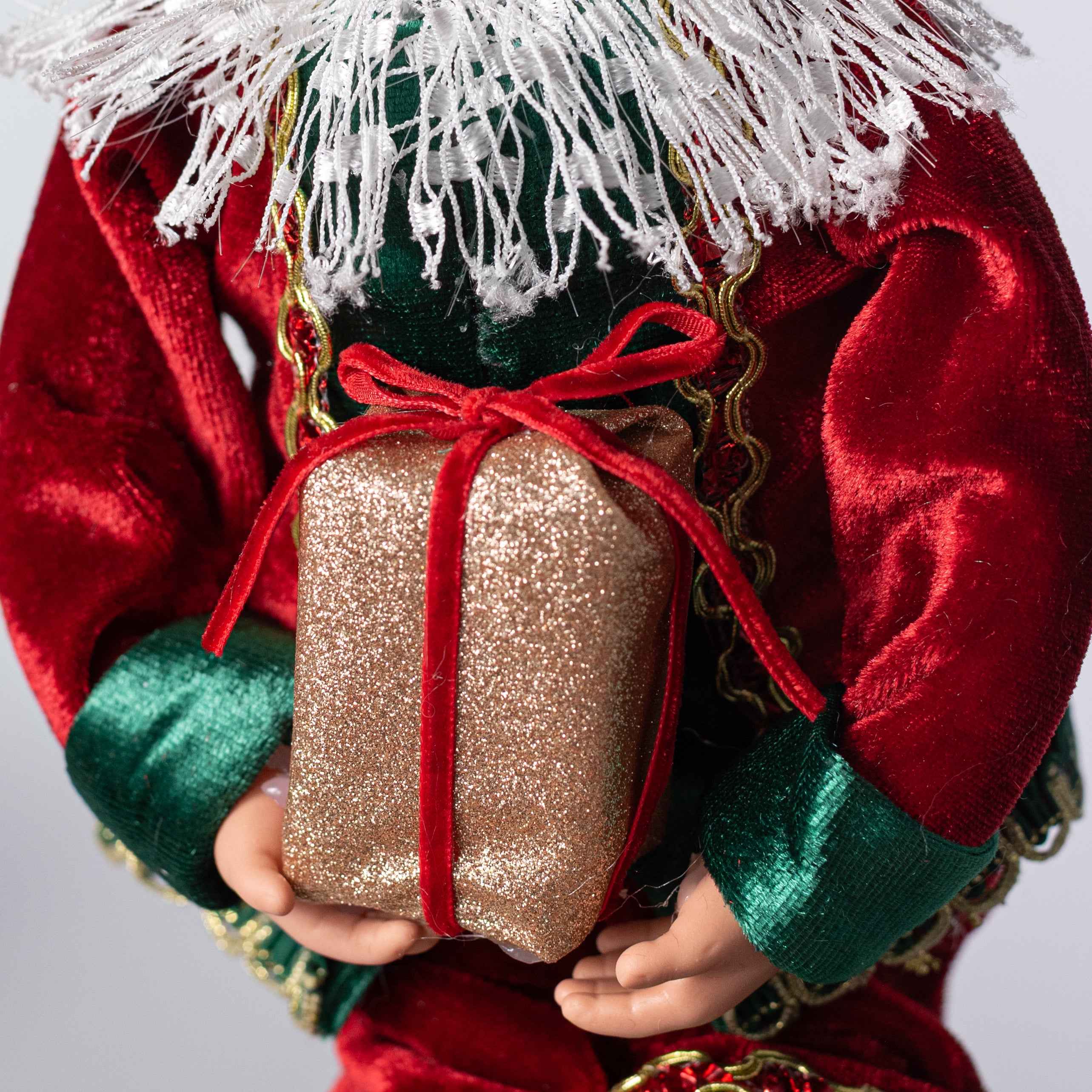 18" Velvet Traditional Christmas Elf with Gift Box
