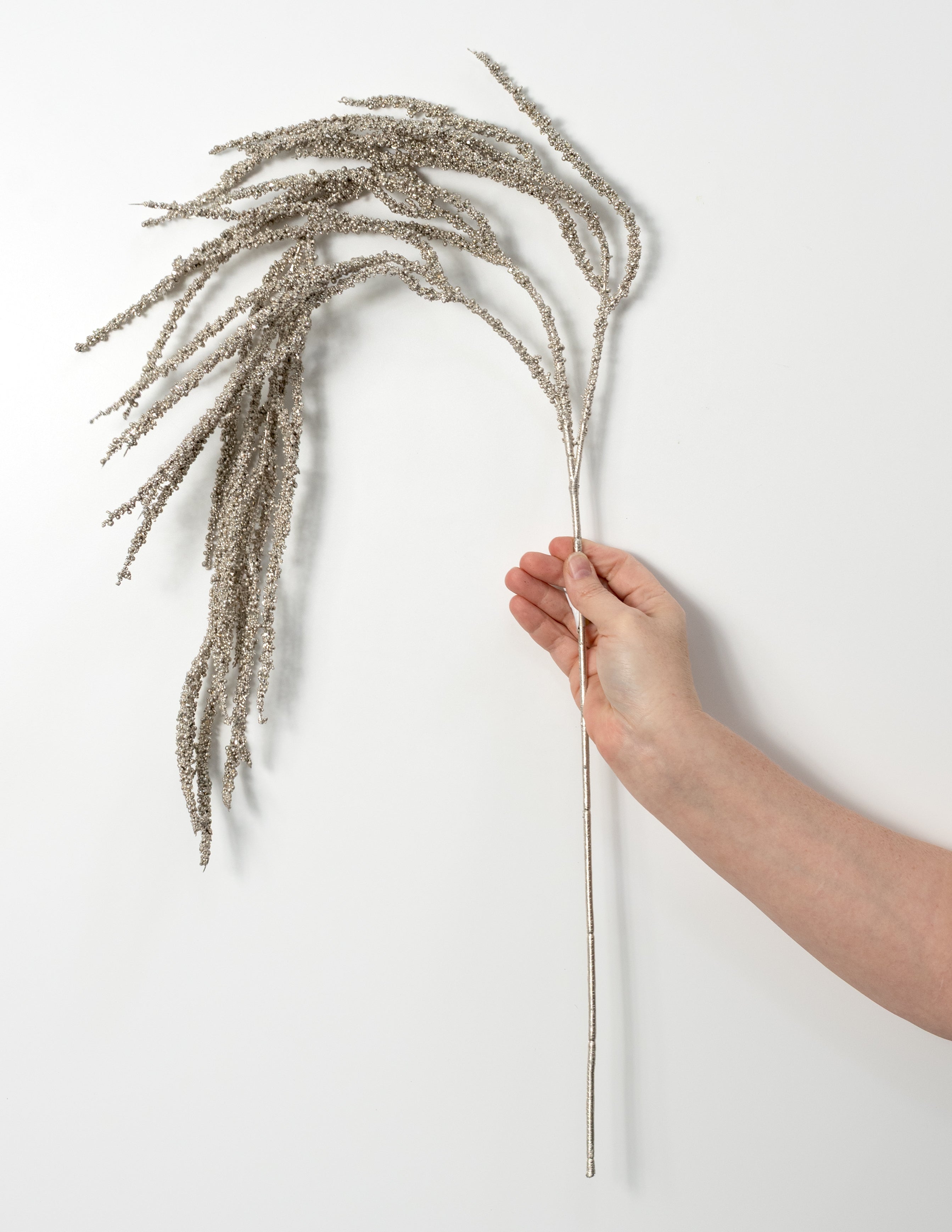40" Hanging Beaded Glitter Grass Spray: Champagne Gold