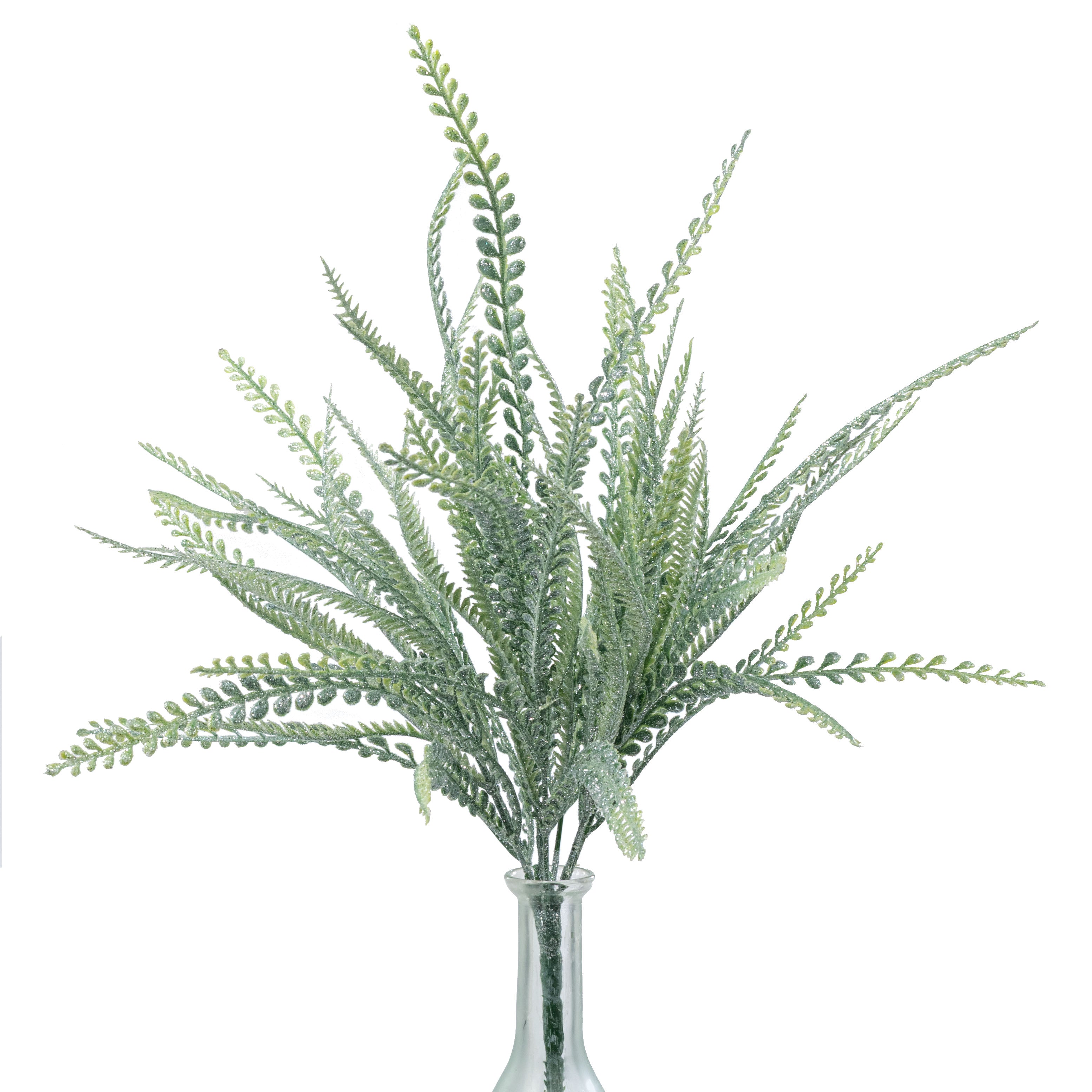 mimic plant plastic 20" Plastic Leaf Button Fern Bush: Iced Green (7 Stem)