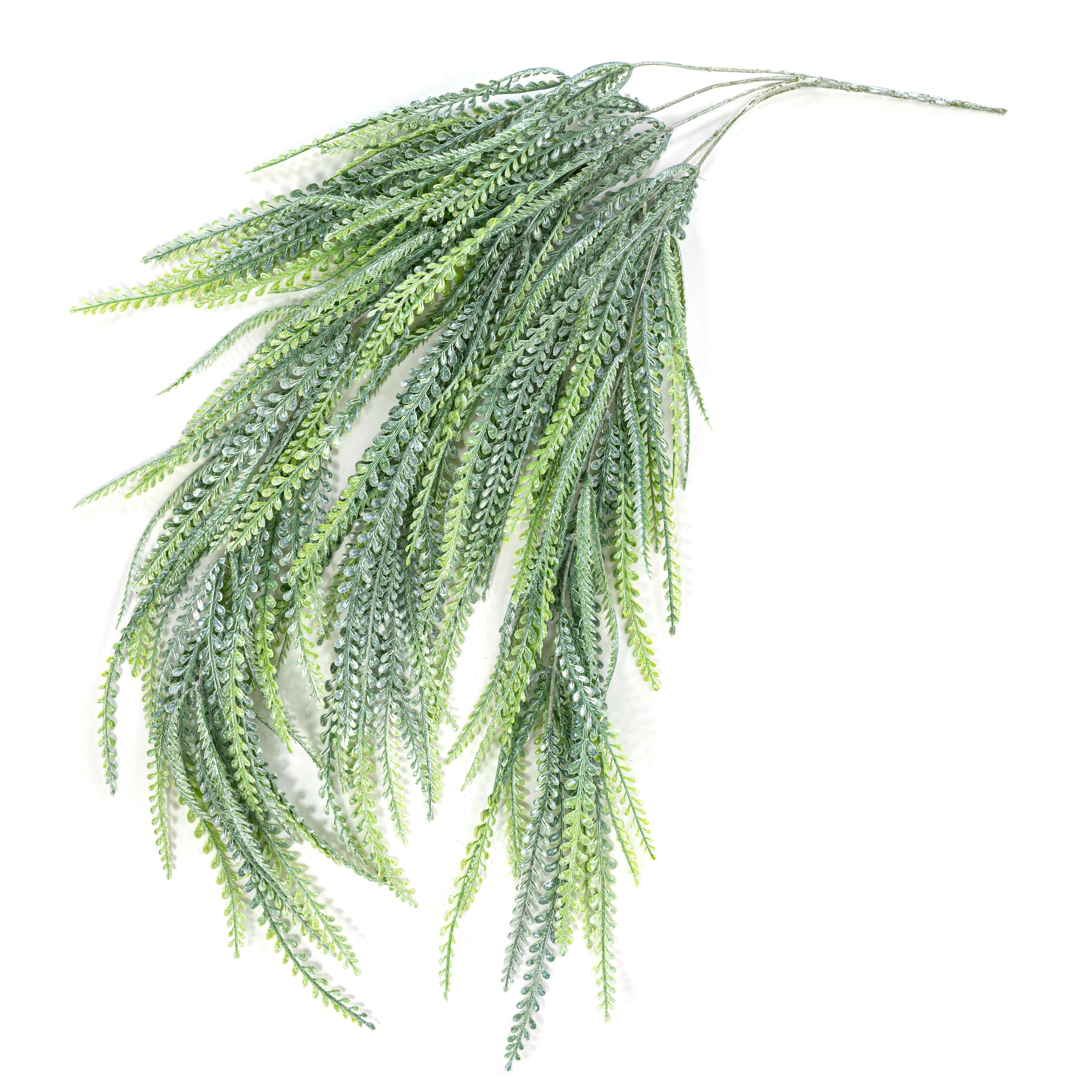 31" Plastic Leaves Button Fern Hanging Bush: Iced Green (5 Stem)
