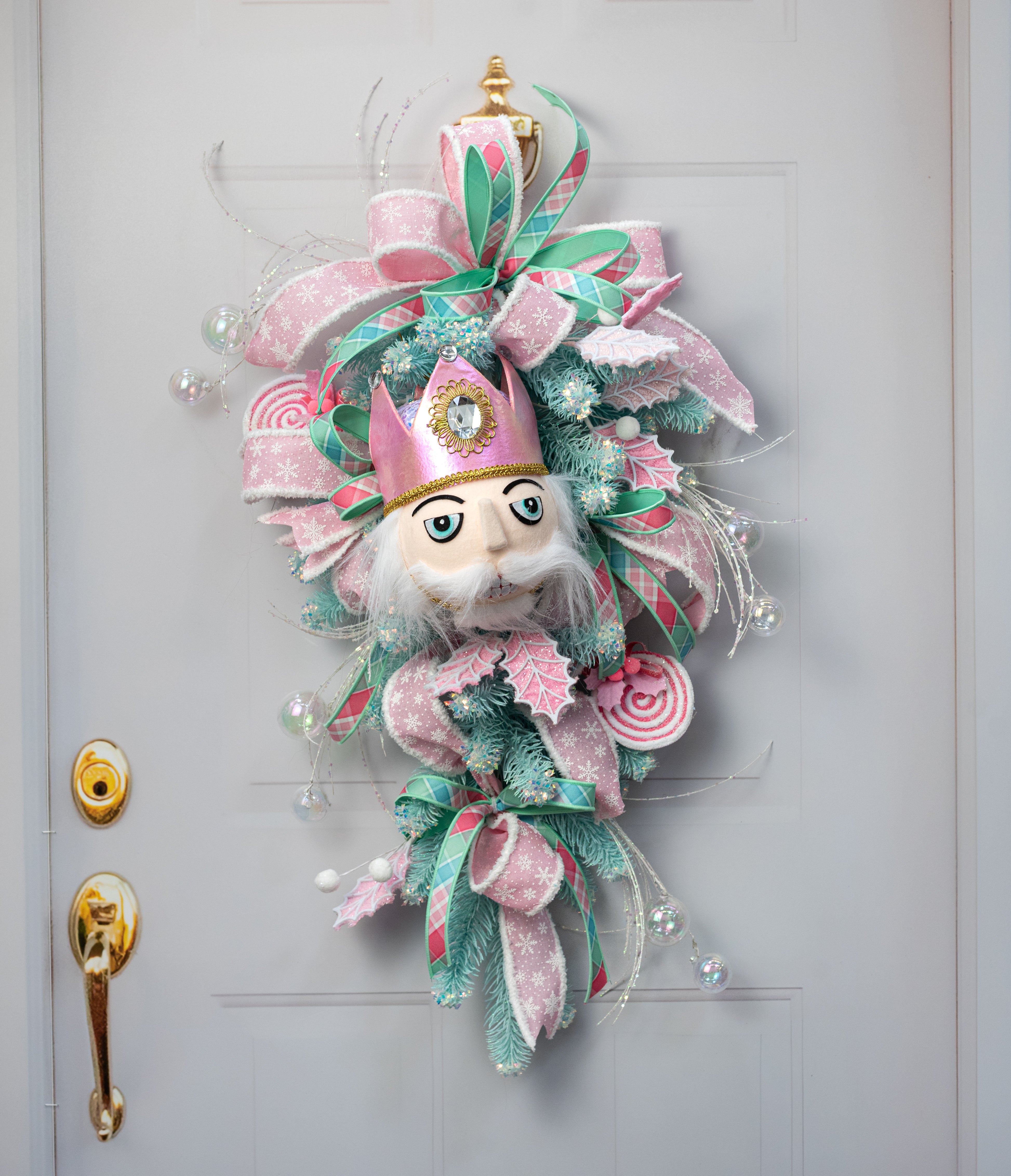 10" Nutcracker King Head Ornament: Iridescent Pink
