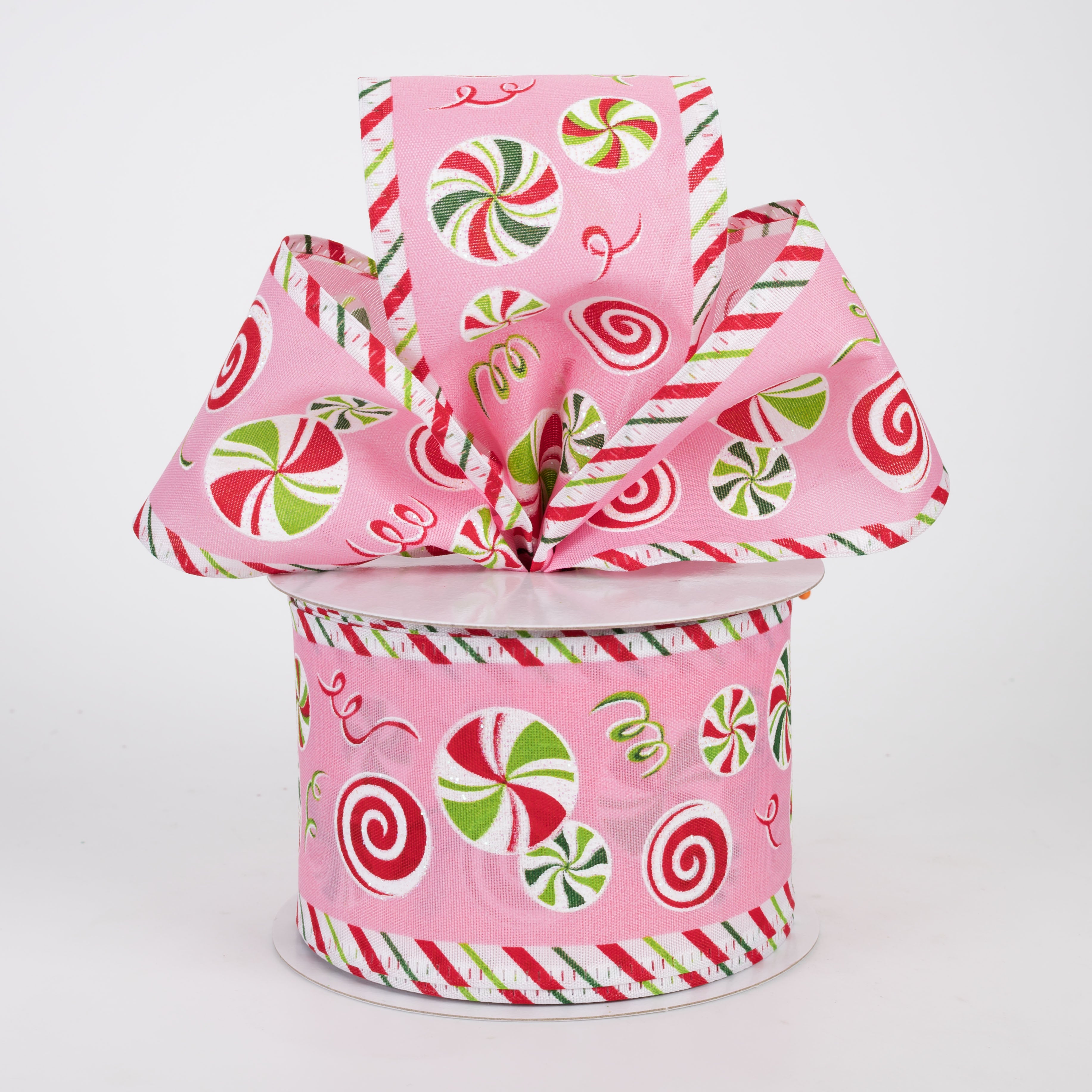 2.5" Satin Lollipops & Peppermints Diagonal Stripe Edge Ribbon: Pink (10 Yards)