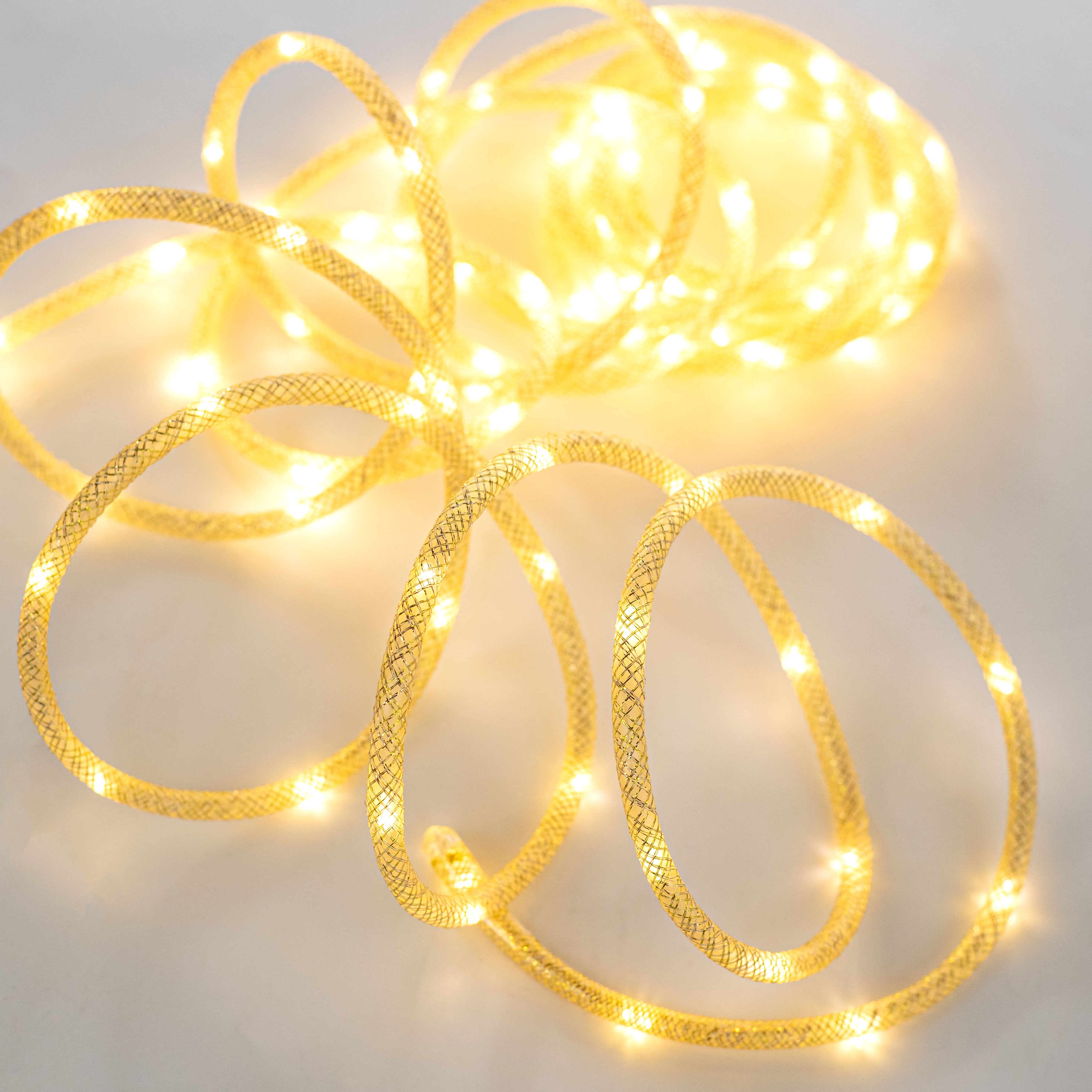 16' LED Rope Lights: Metallic Gold & Warm White