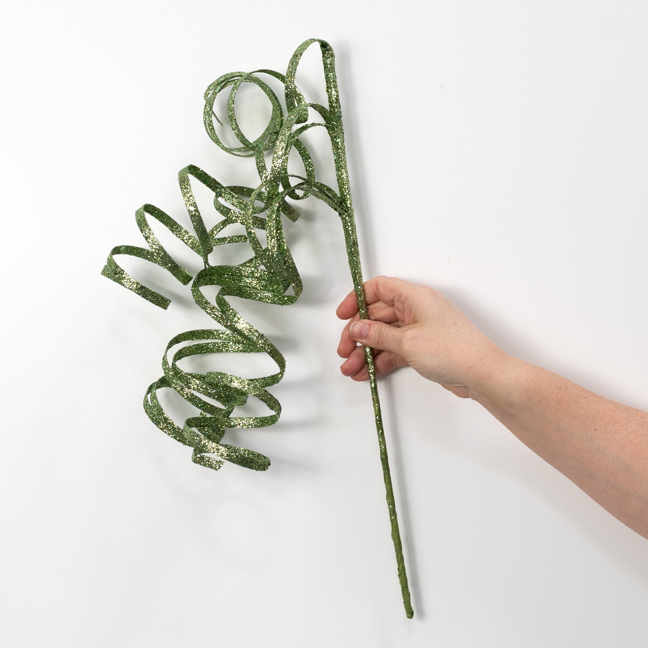 31" Curly Glitter Ribbon Spray: Lime Green