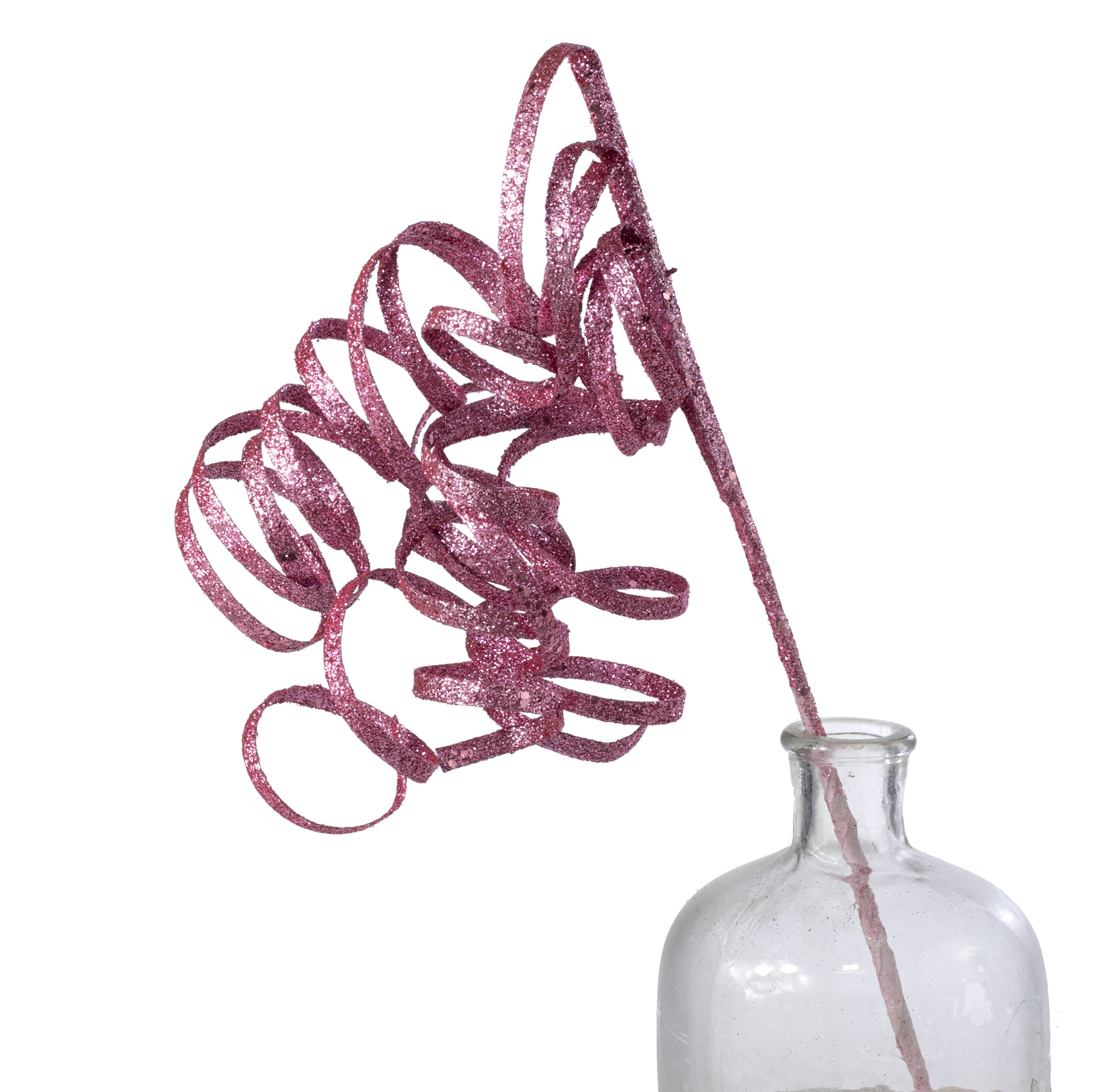 31" Curly Glitter Ribbon Spray: Pink