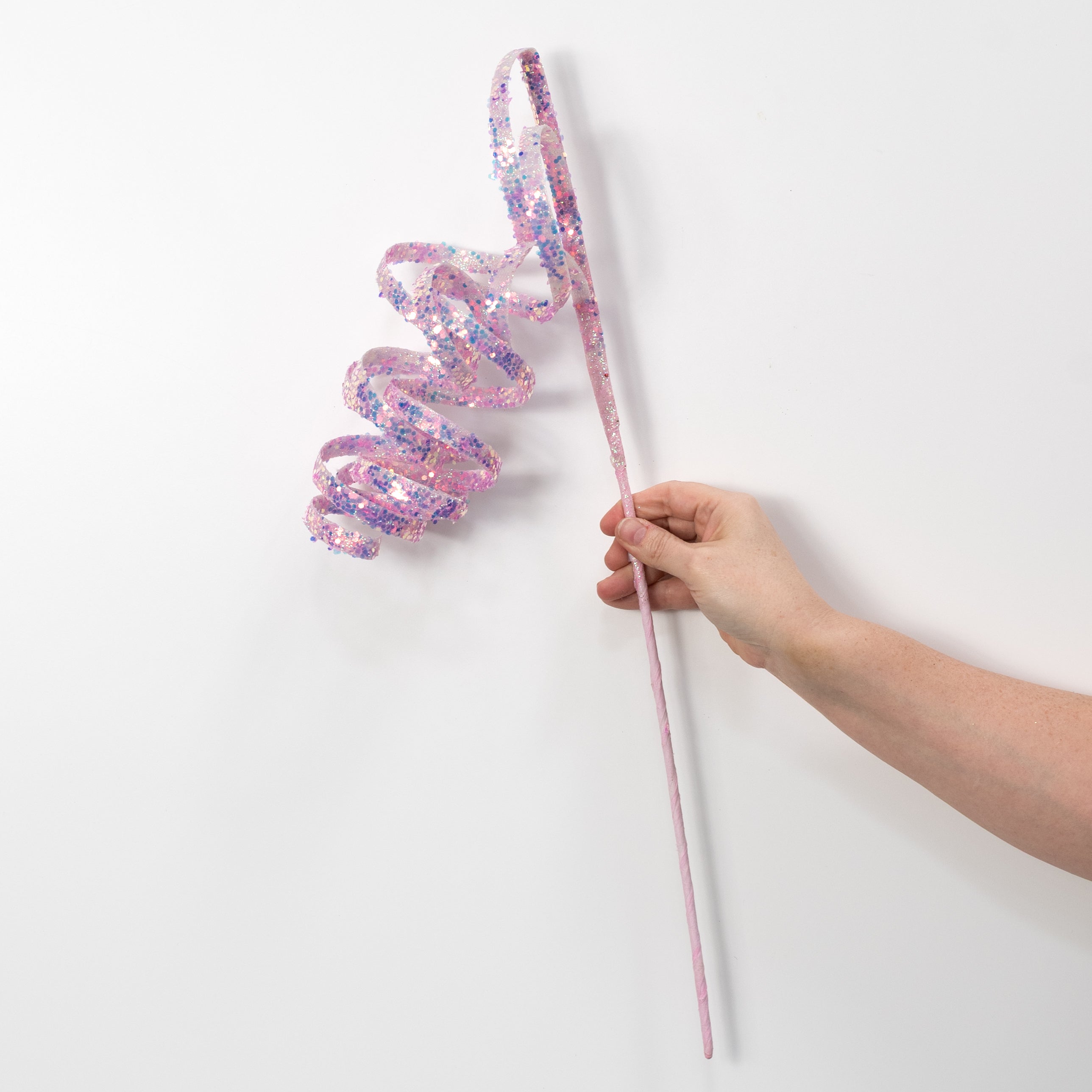 22" Glitter Curly Ribbon Hanging Spray: Iridescent Soft Pink