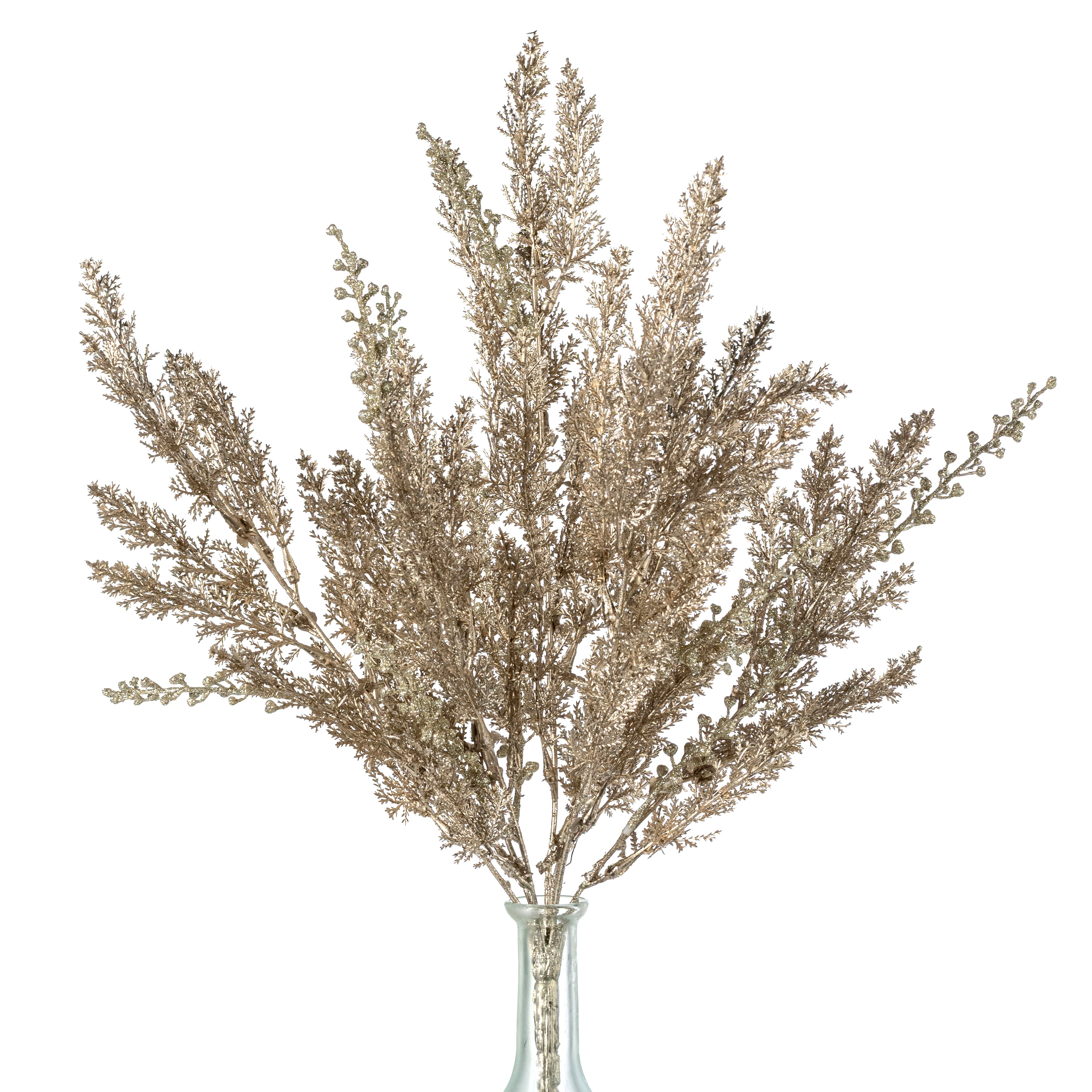 19" Glittered Cypress & Seed Pod Bush: Champagne Gold