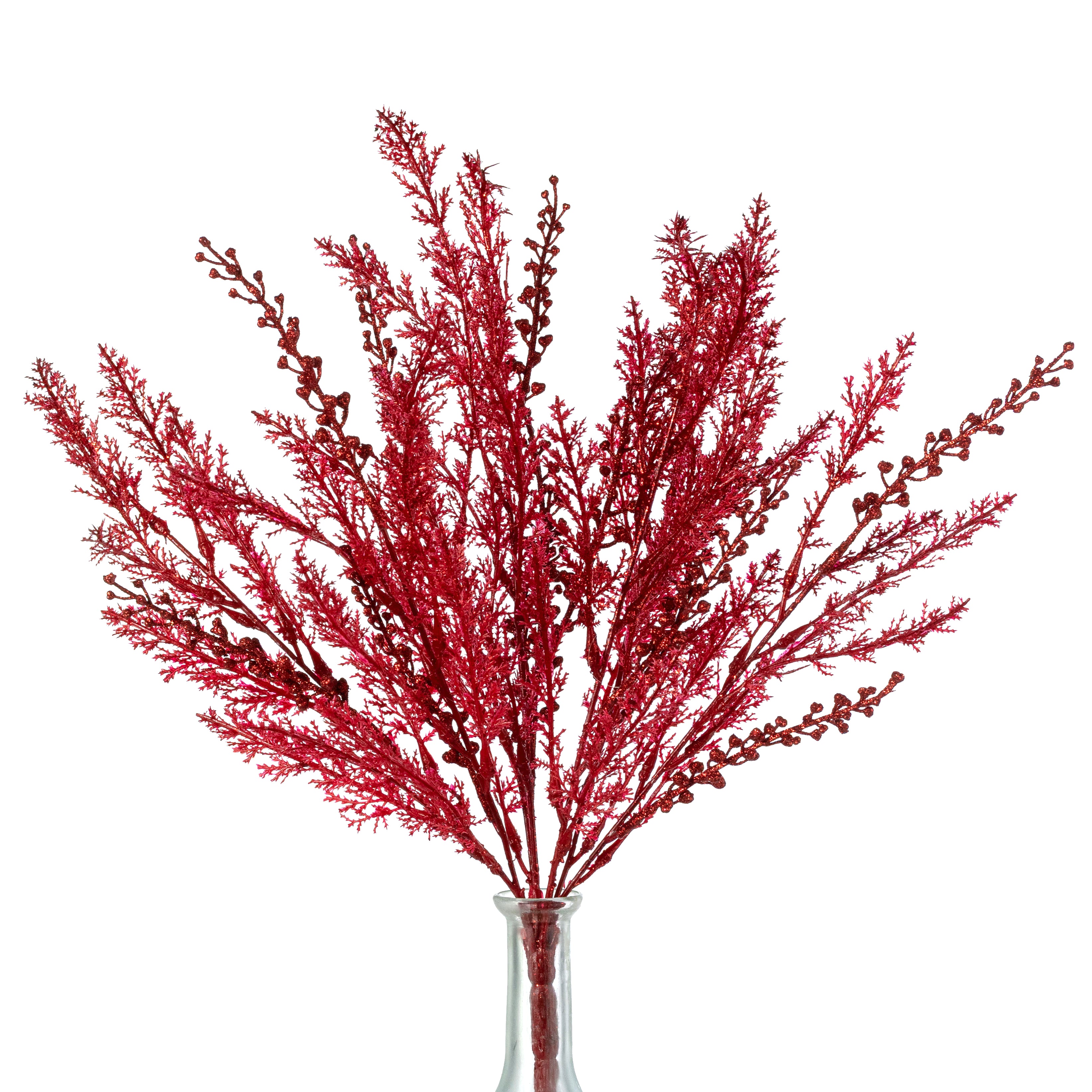 19" Glittered Cypress & Seed Pod Bush: Red