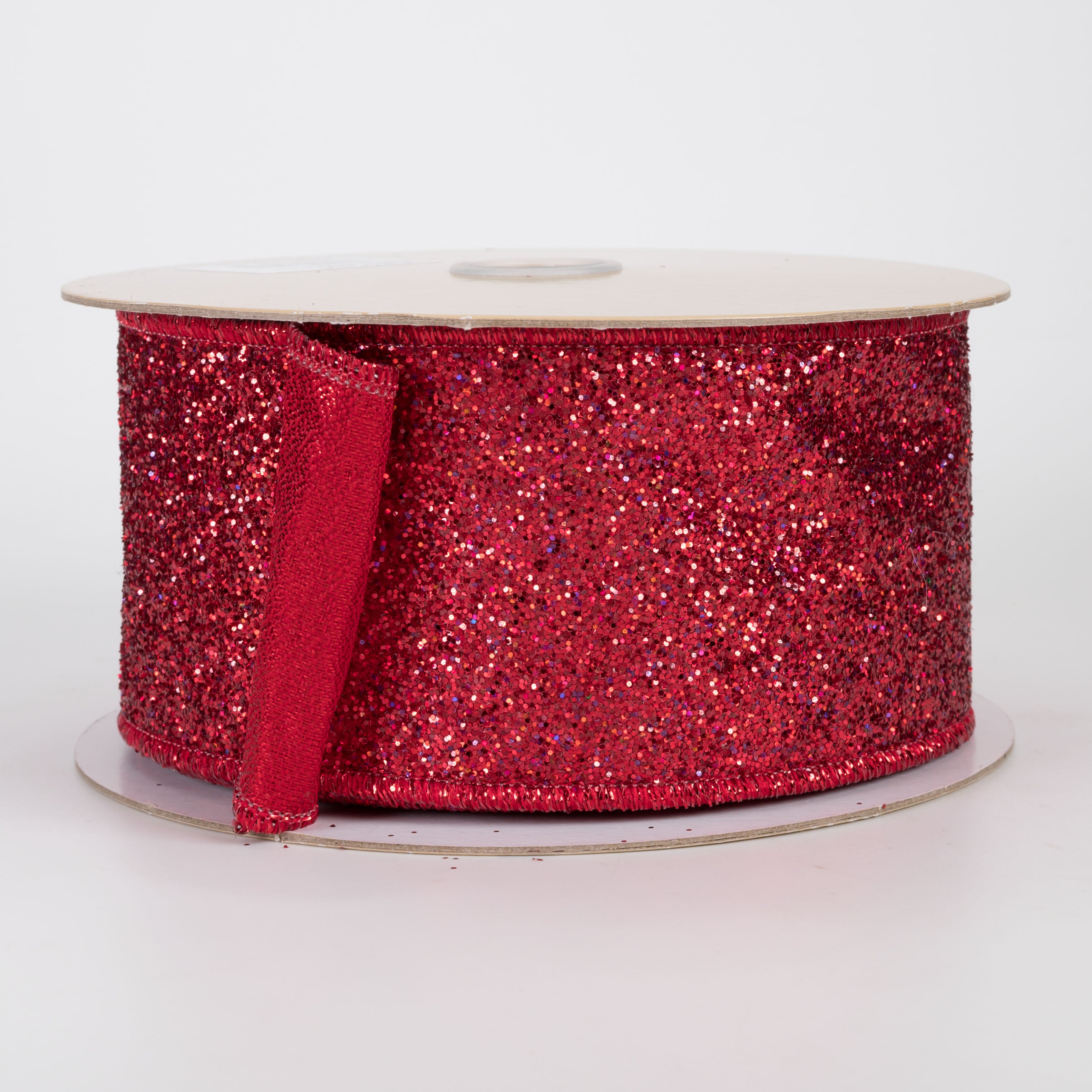 2.5" Double Sided Fused Laser Glitter Ribbon: Red (10 Yards)