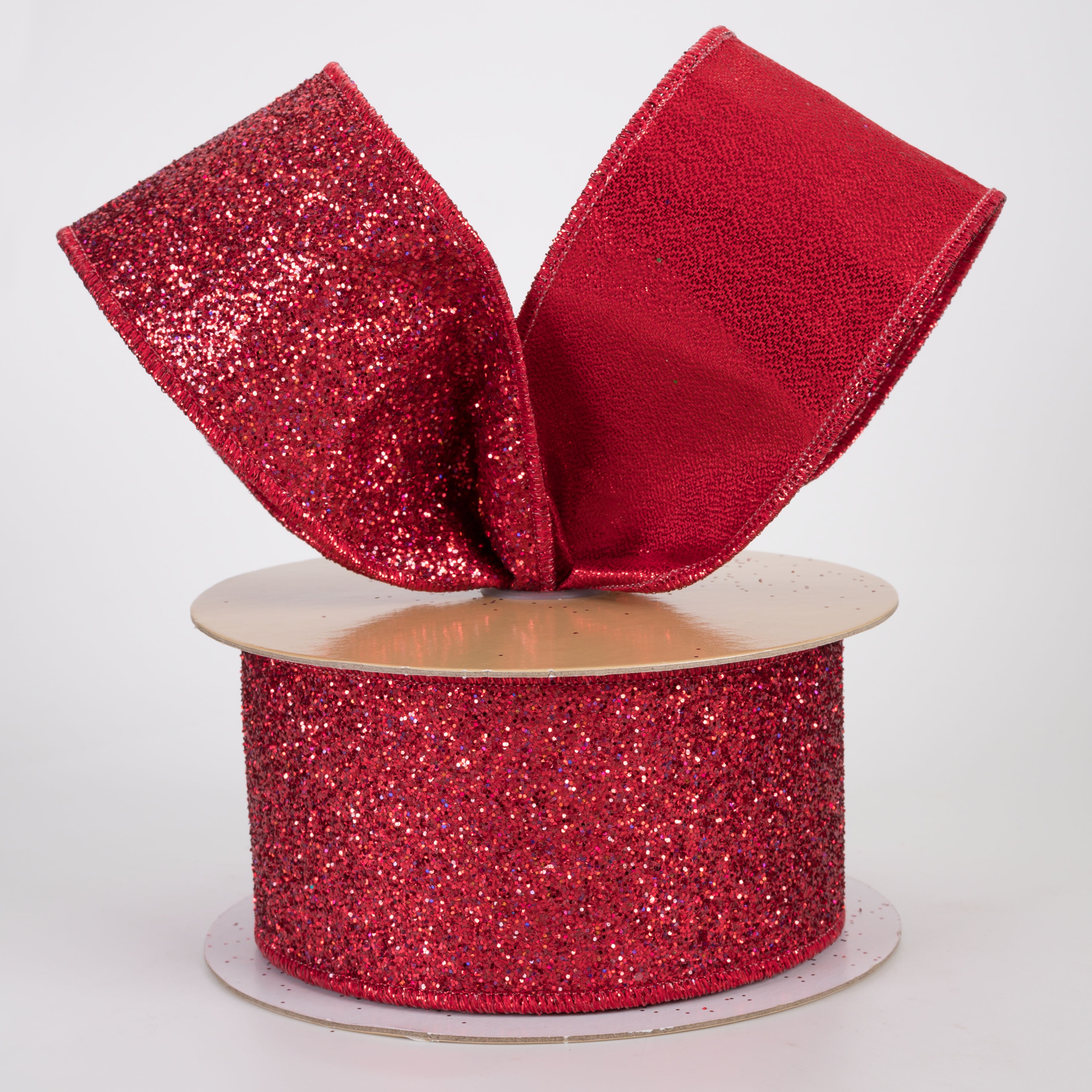 2.5" Double Sided Fused Laser Glitter Ribbon: Red (10 Yards)