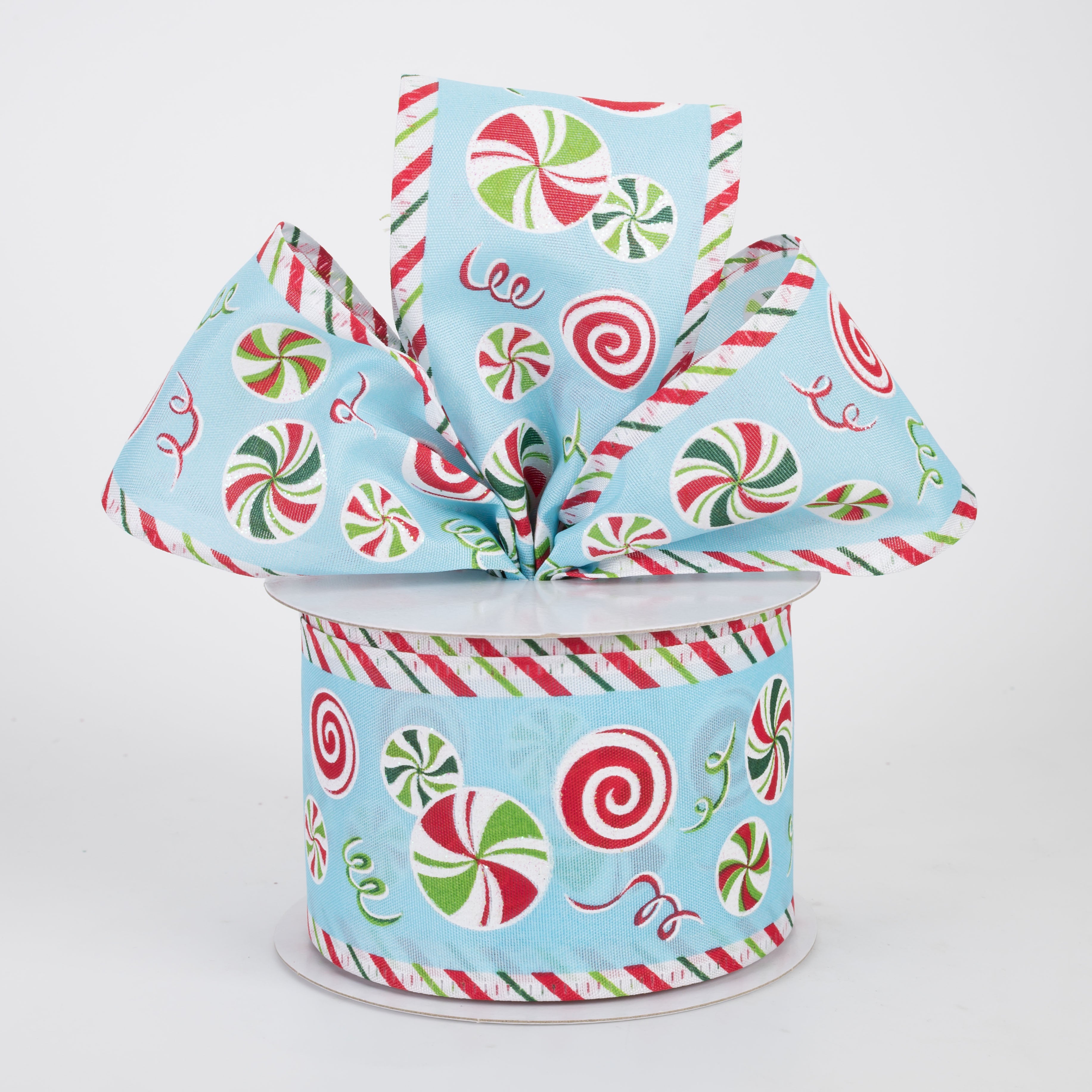 2.5" Satin Lollipops & Peppermints Diagonal Stripe Edge Ribbon: Blue (10 Yards)