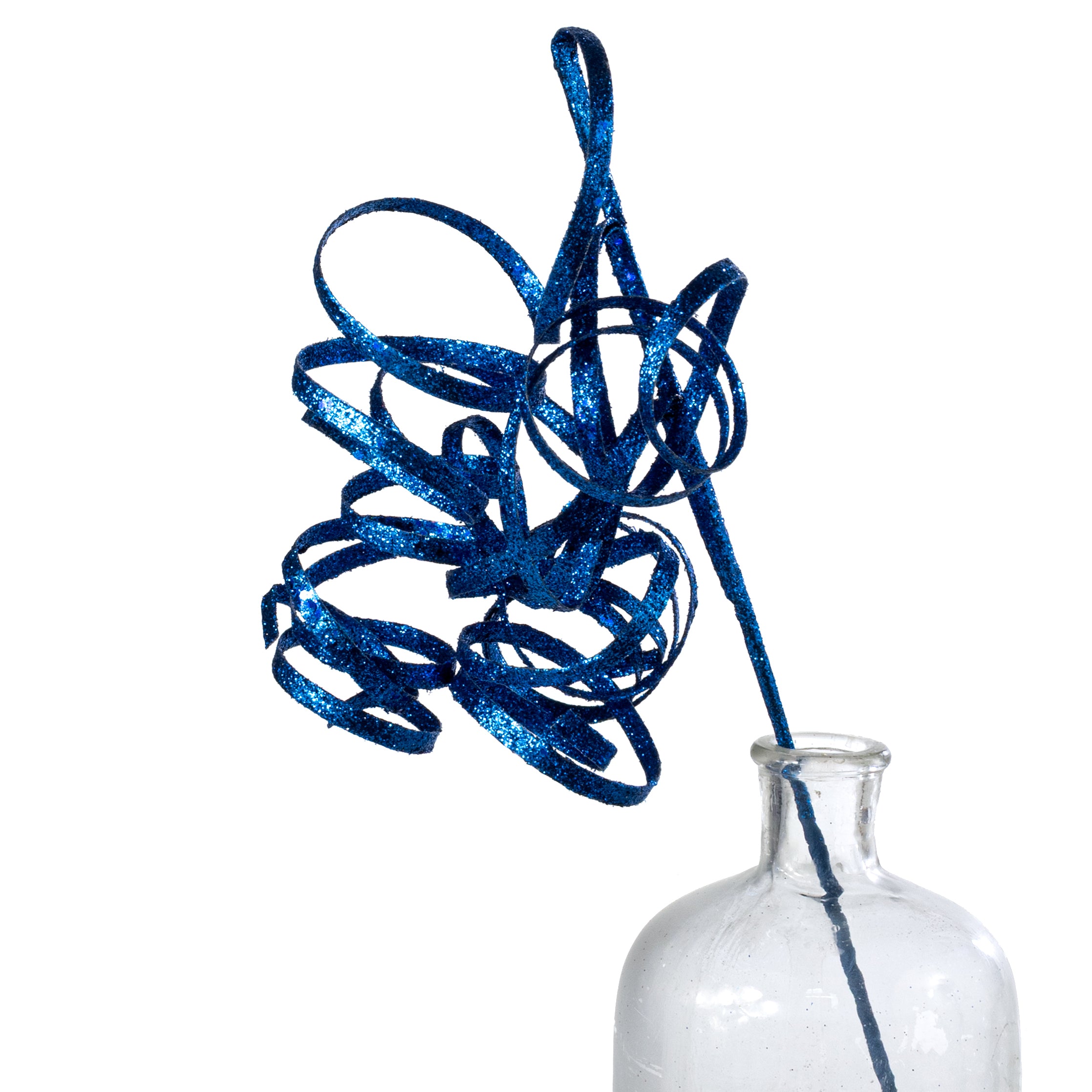 31" Curly Glitter Ribbon Spray: Royal Blue