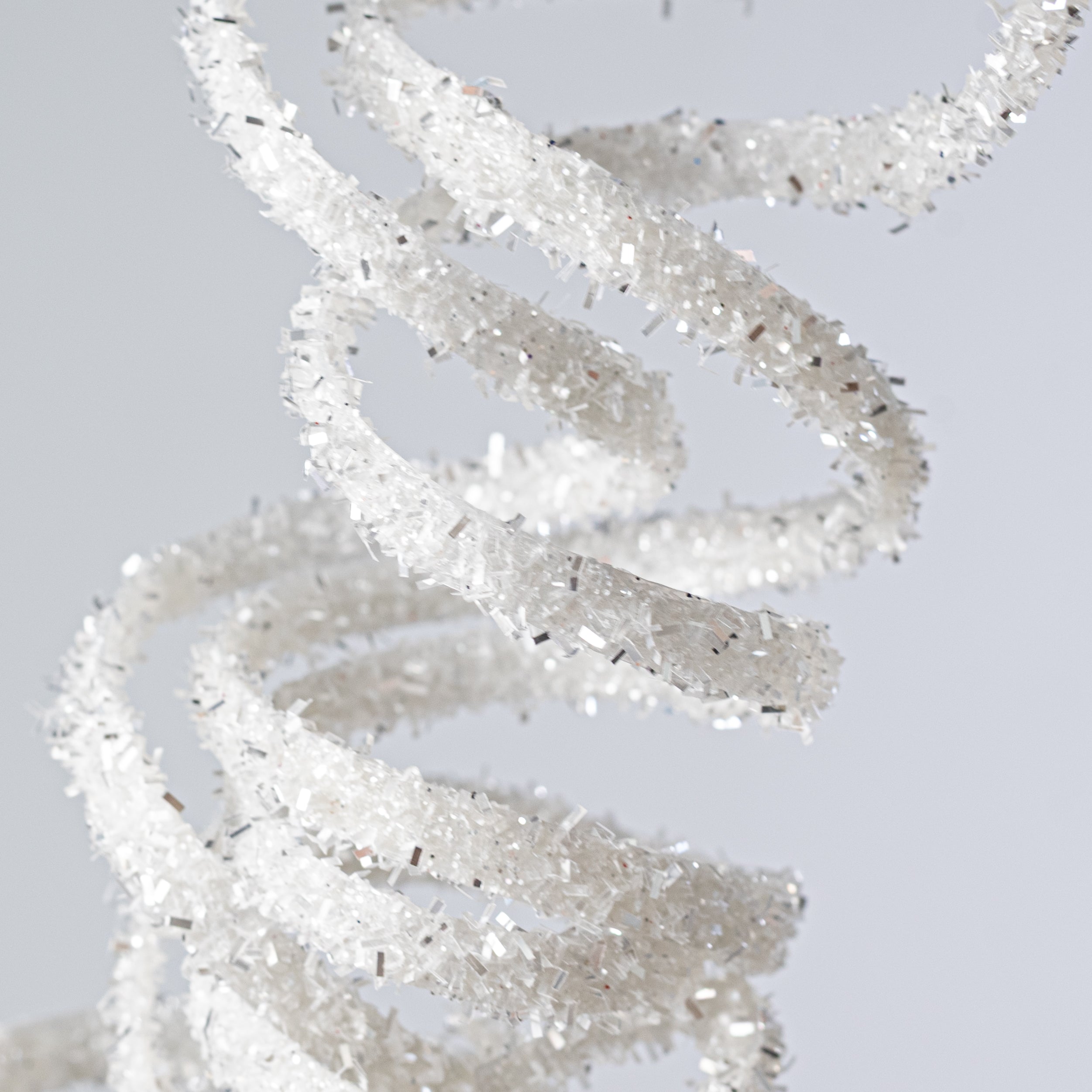 20" Glitter Curly Ribbon Hanging Spray: White & Silver