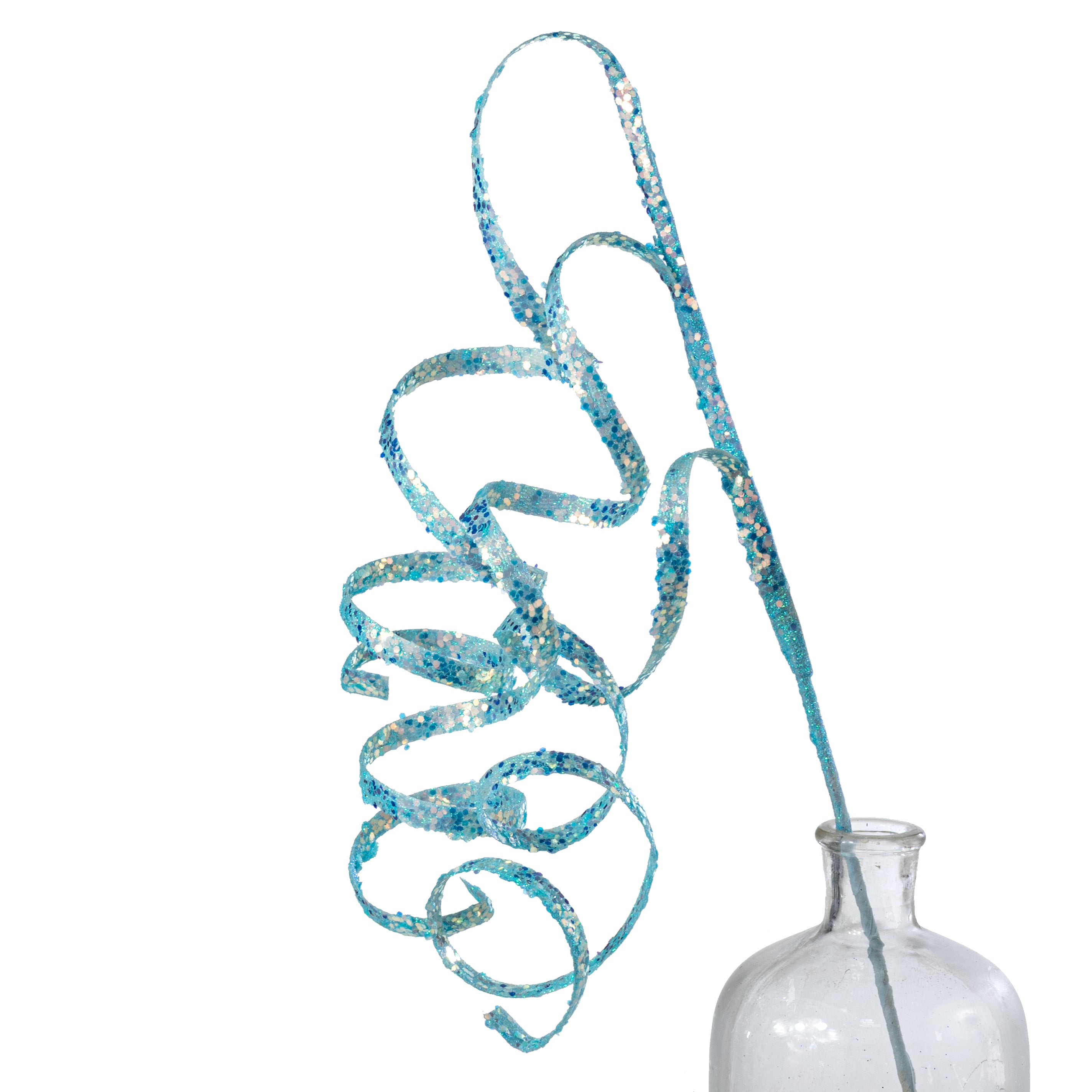 22" Glitter Curly Ribbon Hanging Spray: Iridescent Soft Blue