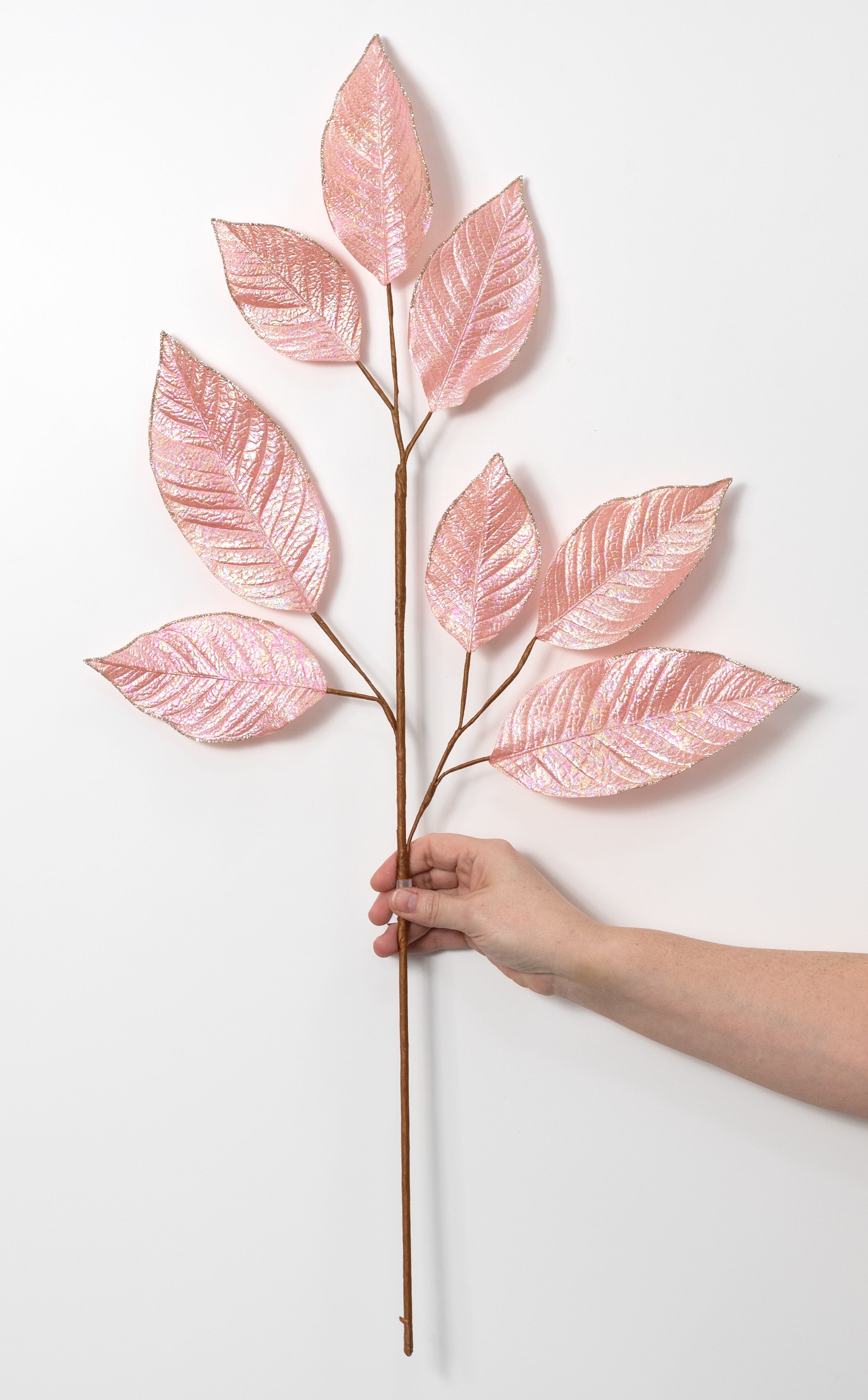 31" Magnolia Leaf Spray: Iridescent Soft Pink