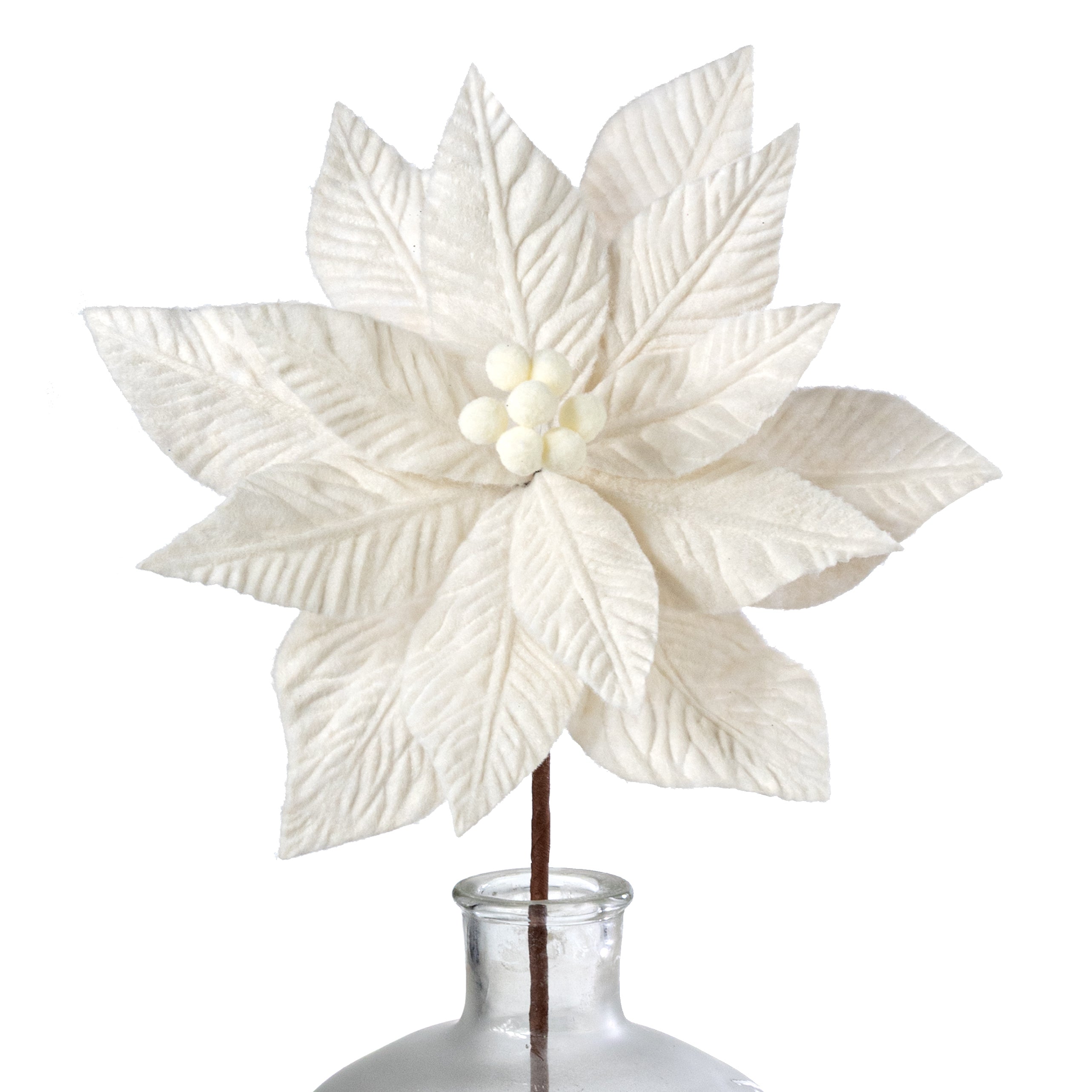 11" x 20" Felt Poinsettia Stem: Ivory Cream