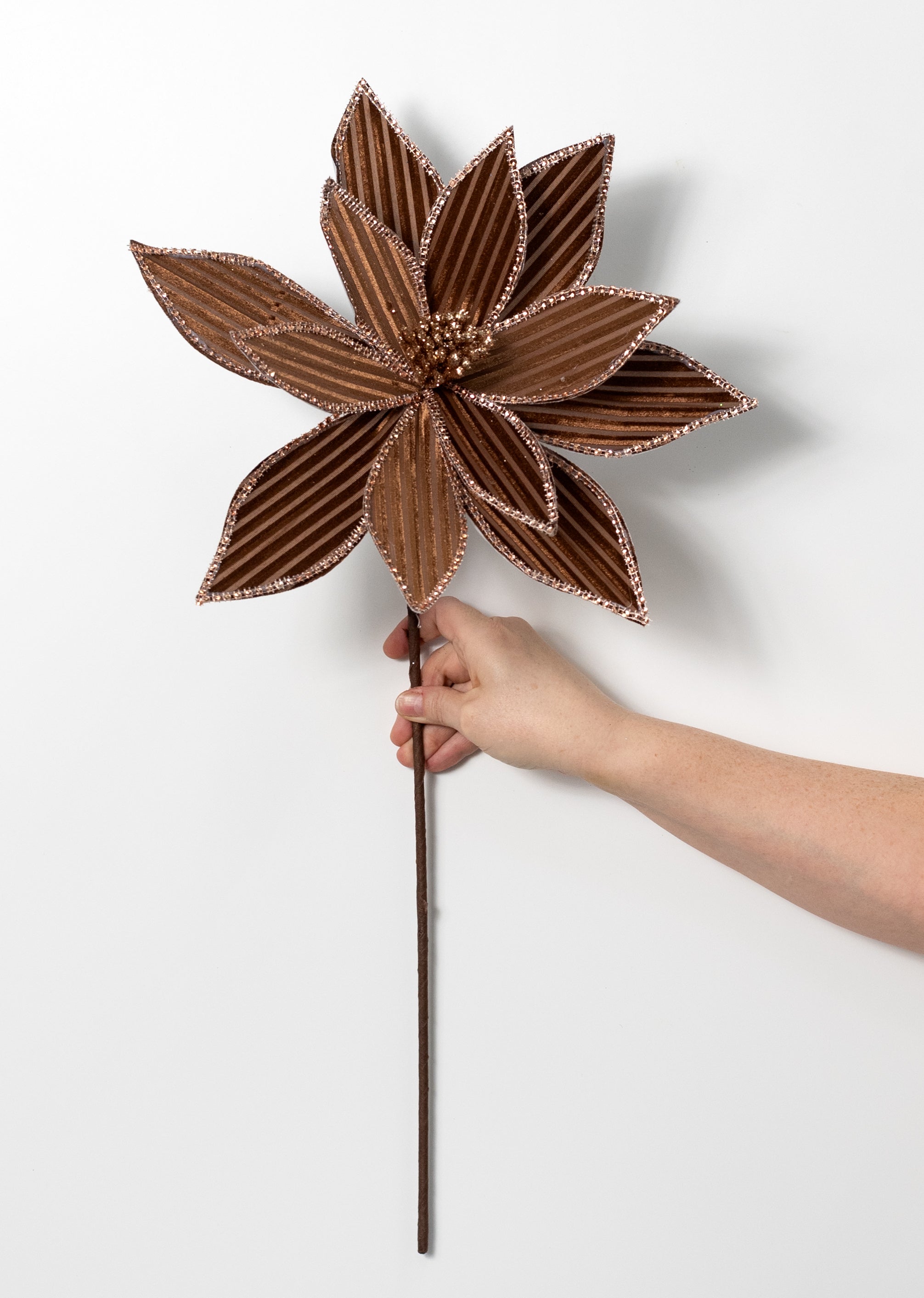 12" x 21" Ribbed Velvet Poinsettia: Brown