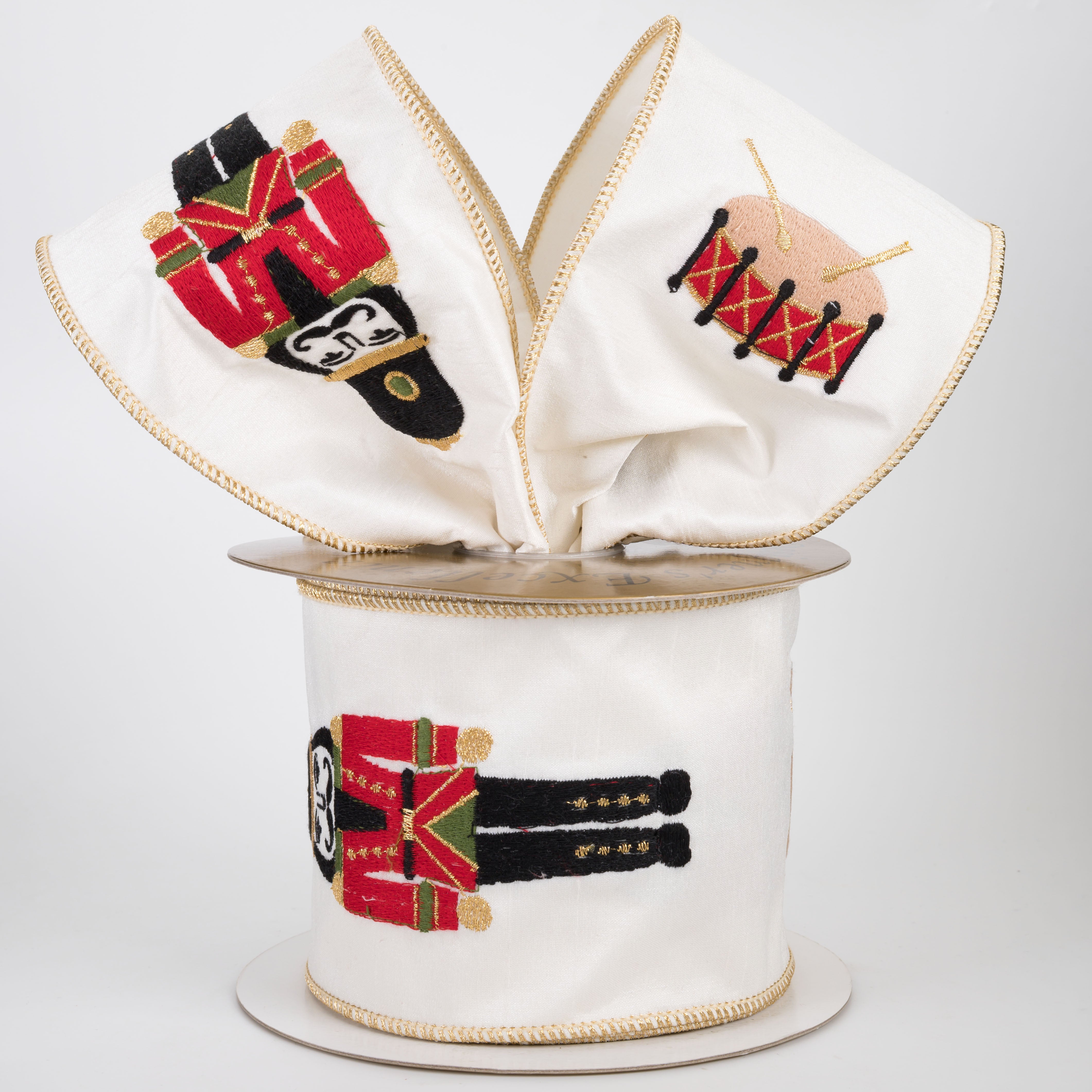 4" Designer Embroidered Dupioni Nutcracker Ribbon (10 Yards)
