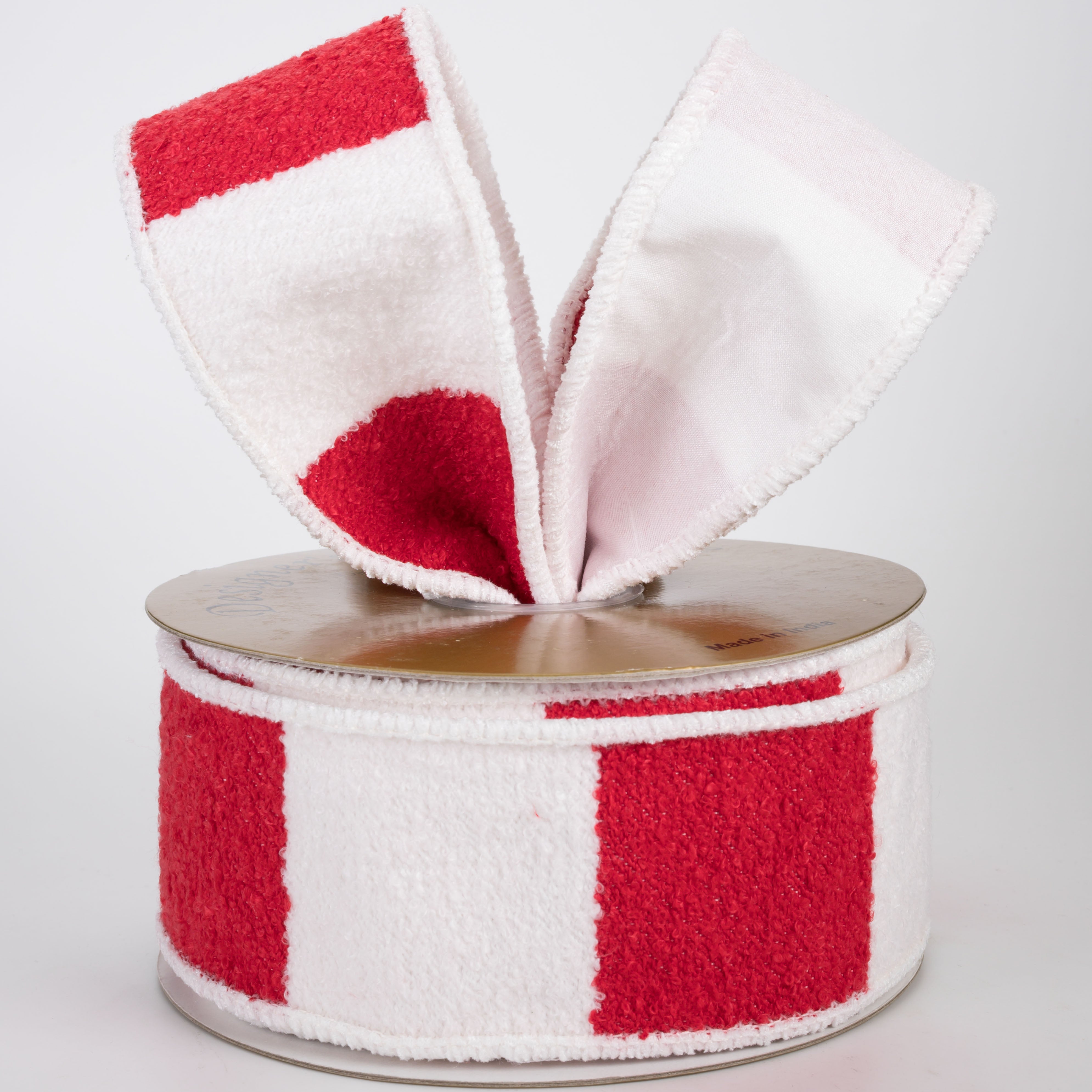 2.5" Designer Terry Cloth Stripe Ribbon: Red & White (10 Yards)