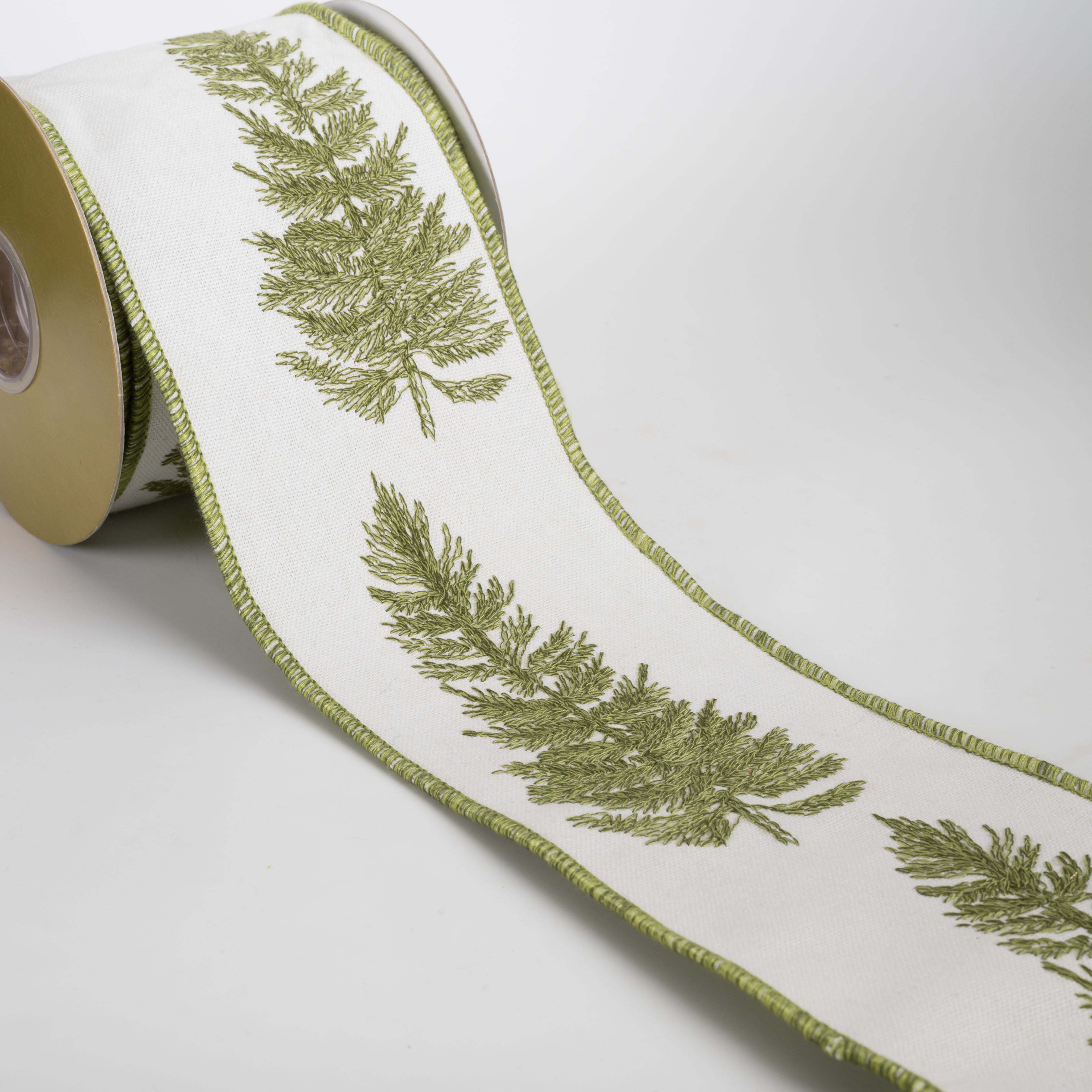 4" Designer Embroidered Canvas Christmas Trees Ribbon (5 Yards)