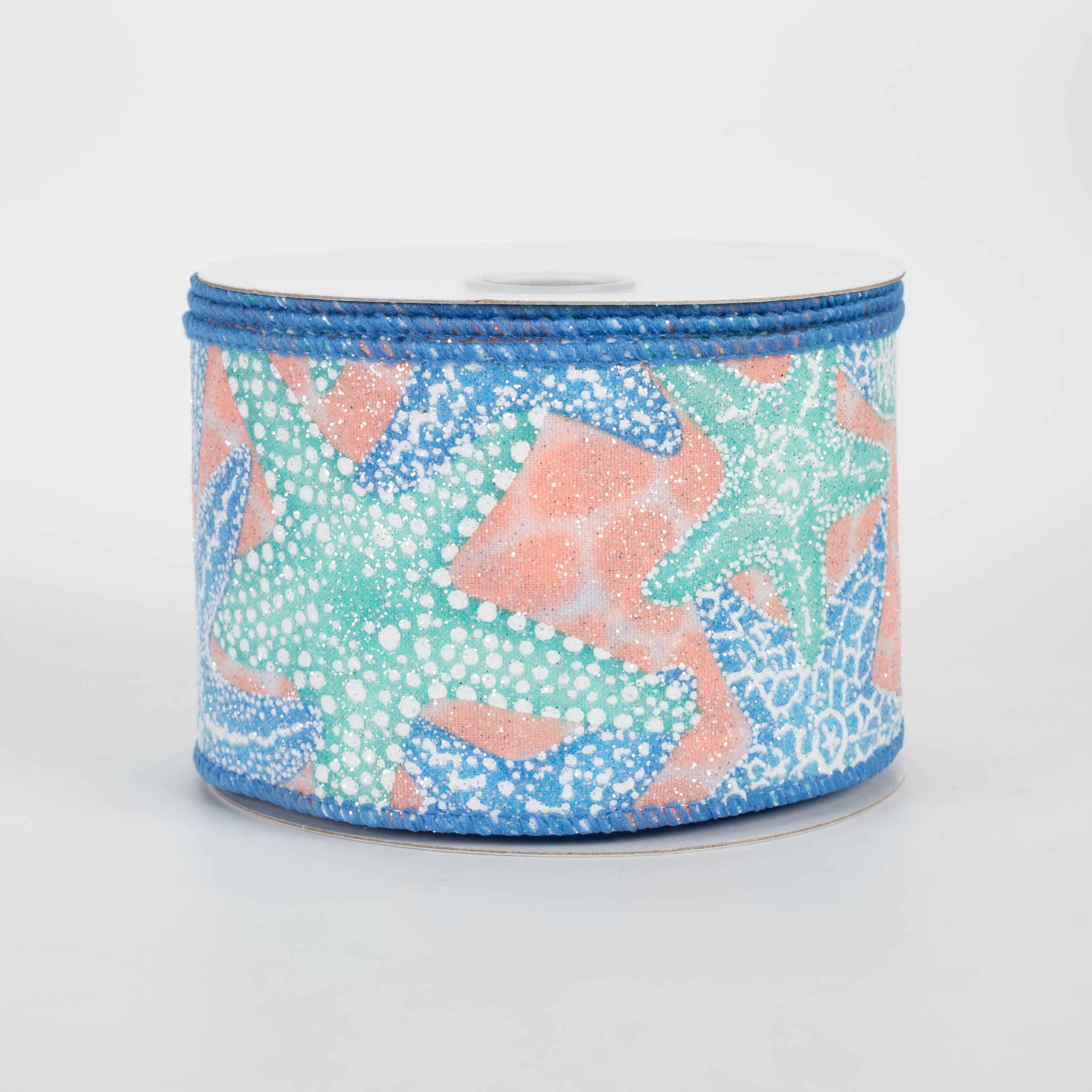2.5" Glittered Coral & Blue Starfish Ribbon (10 Yards)