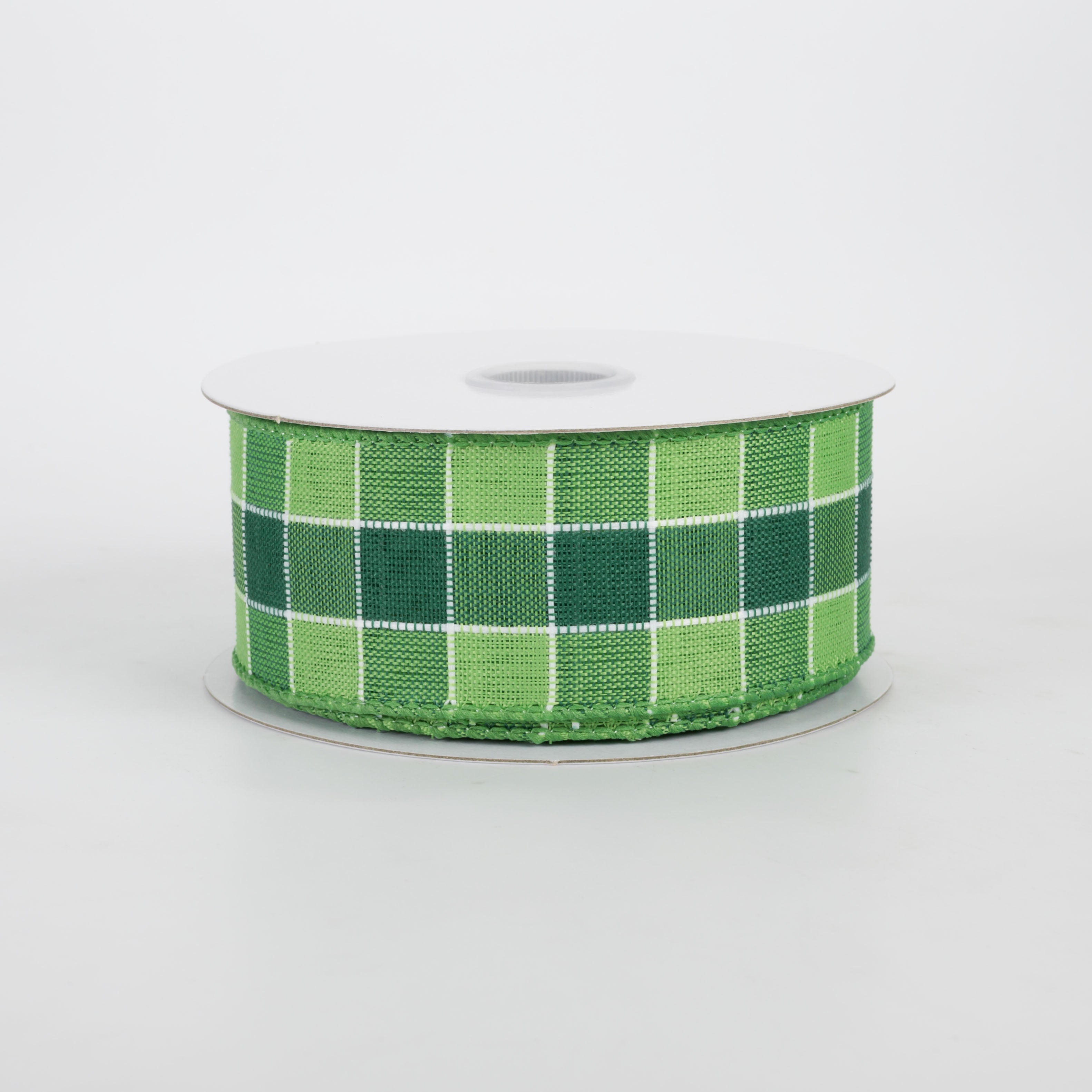 1.5" Lime & Emerald Plaid Checks Ribbon (10 Yards)