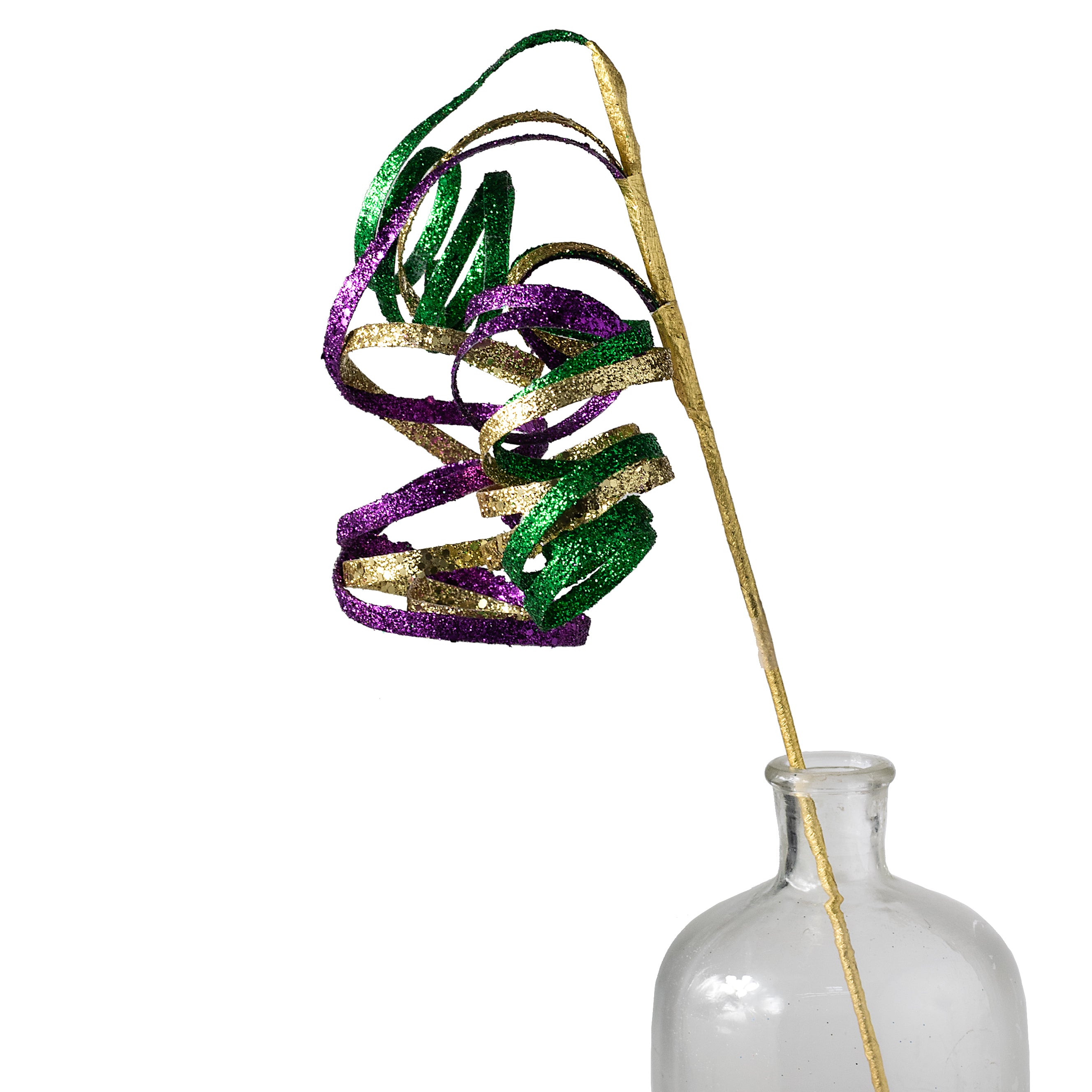 32" Curly Glitter Ribbon Spray: Mardi Gras