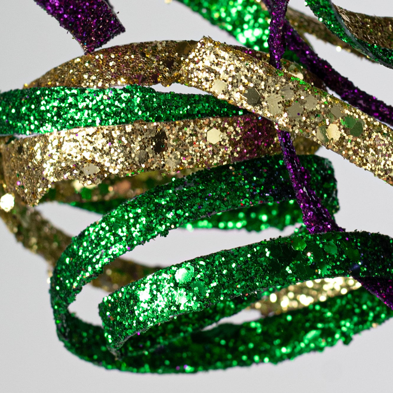 32" Curly Glitter Ribbon Spray: Mardi Gras