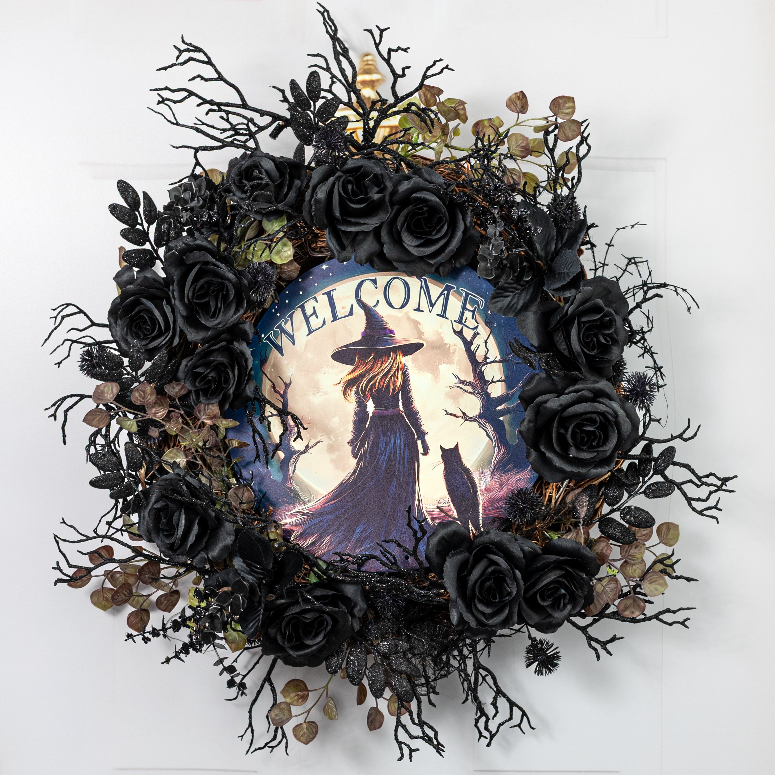 12" Metal Sign: Welcome Witch and Moon