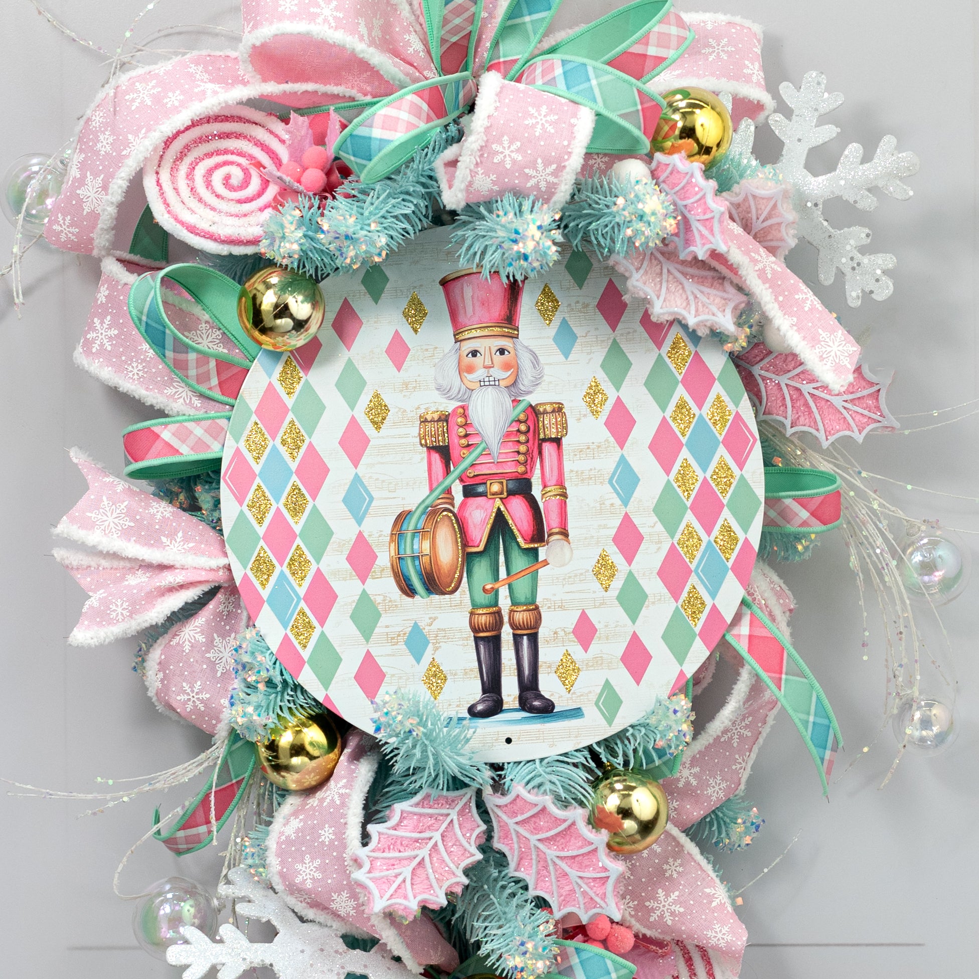 12" Round Metal Sign: Glitter Pastel Nutcracker