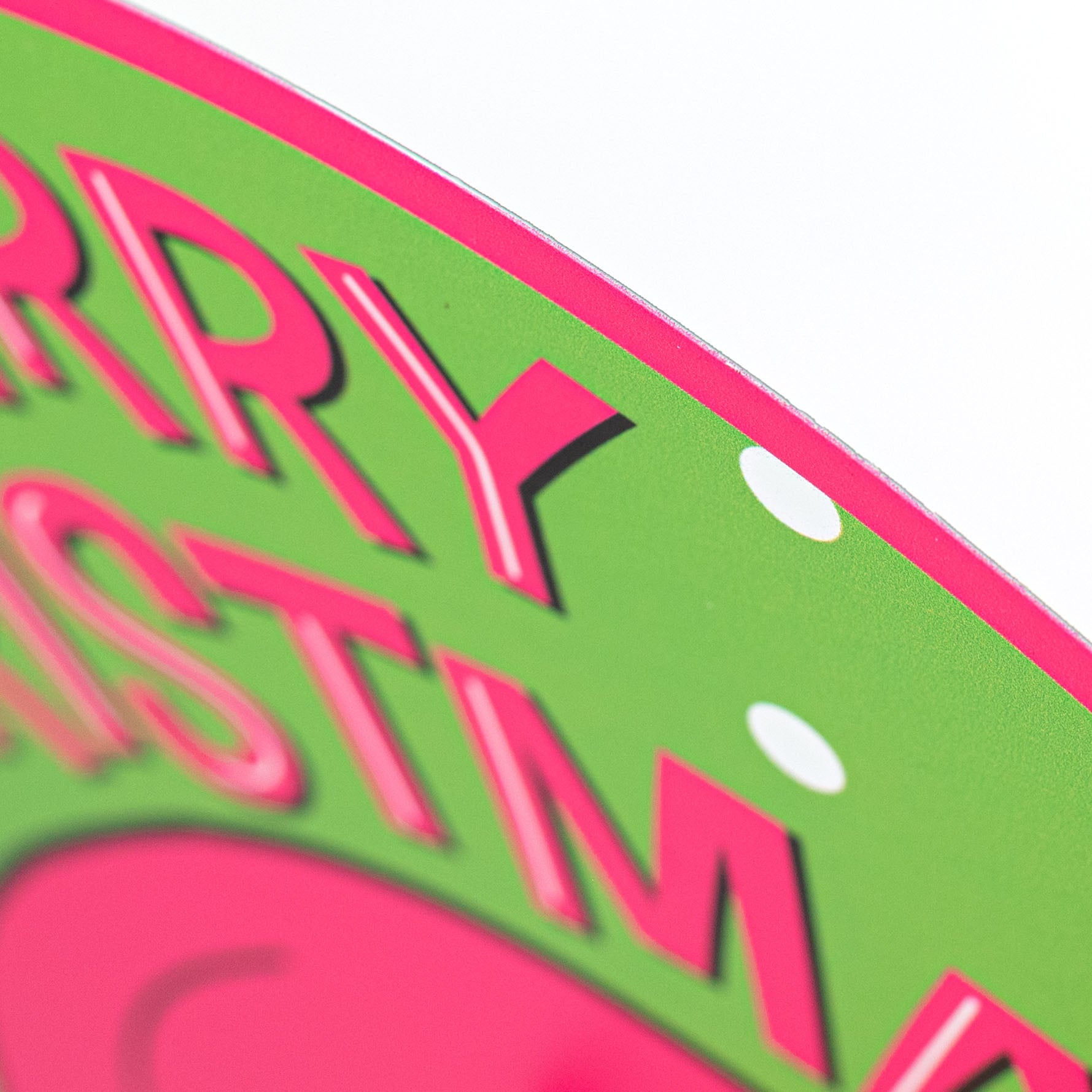 12" Metal Sign: Pink Furry Green Christmas Monster