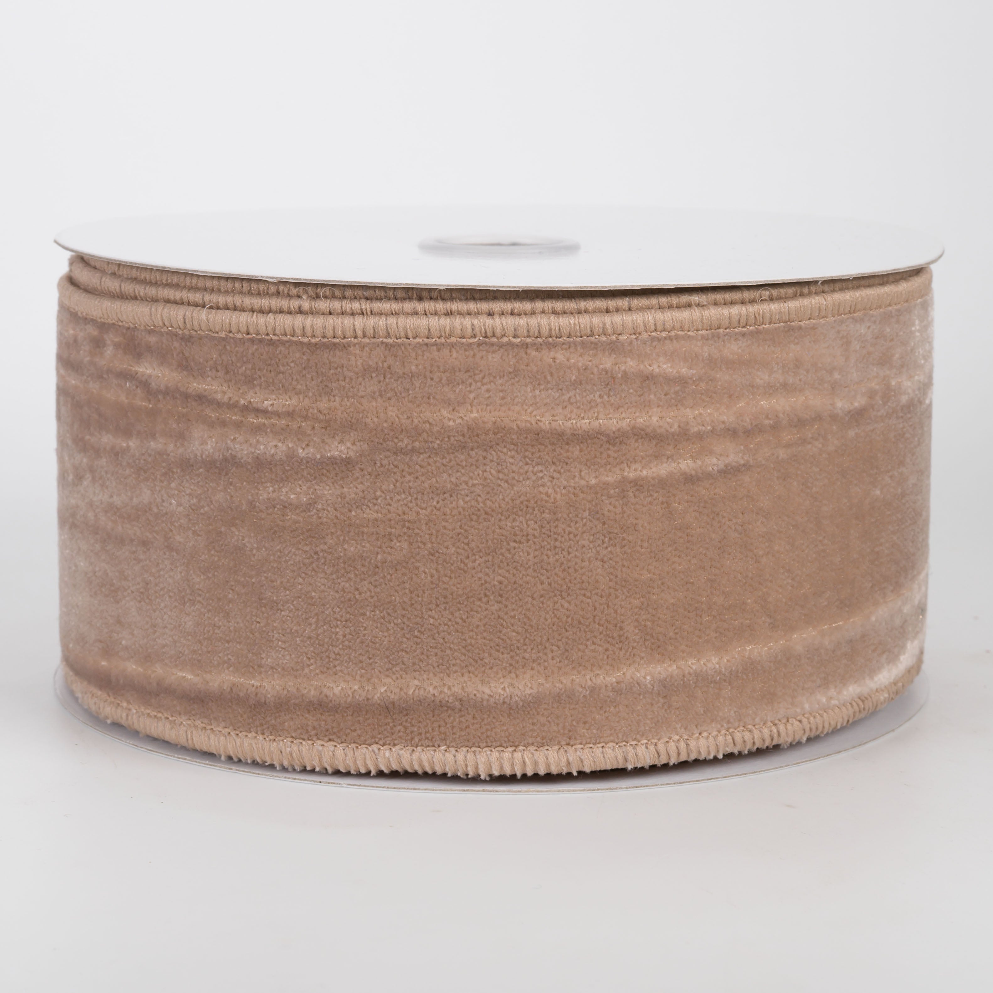 2.5" Deluxe Crushed Velvet Wired Ribbon: Taupe Beige (10 Yards)