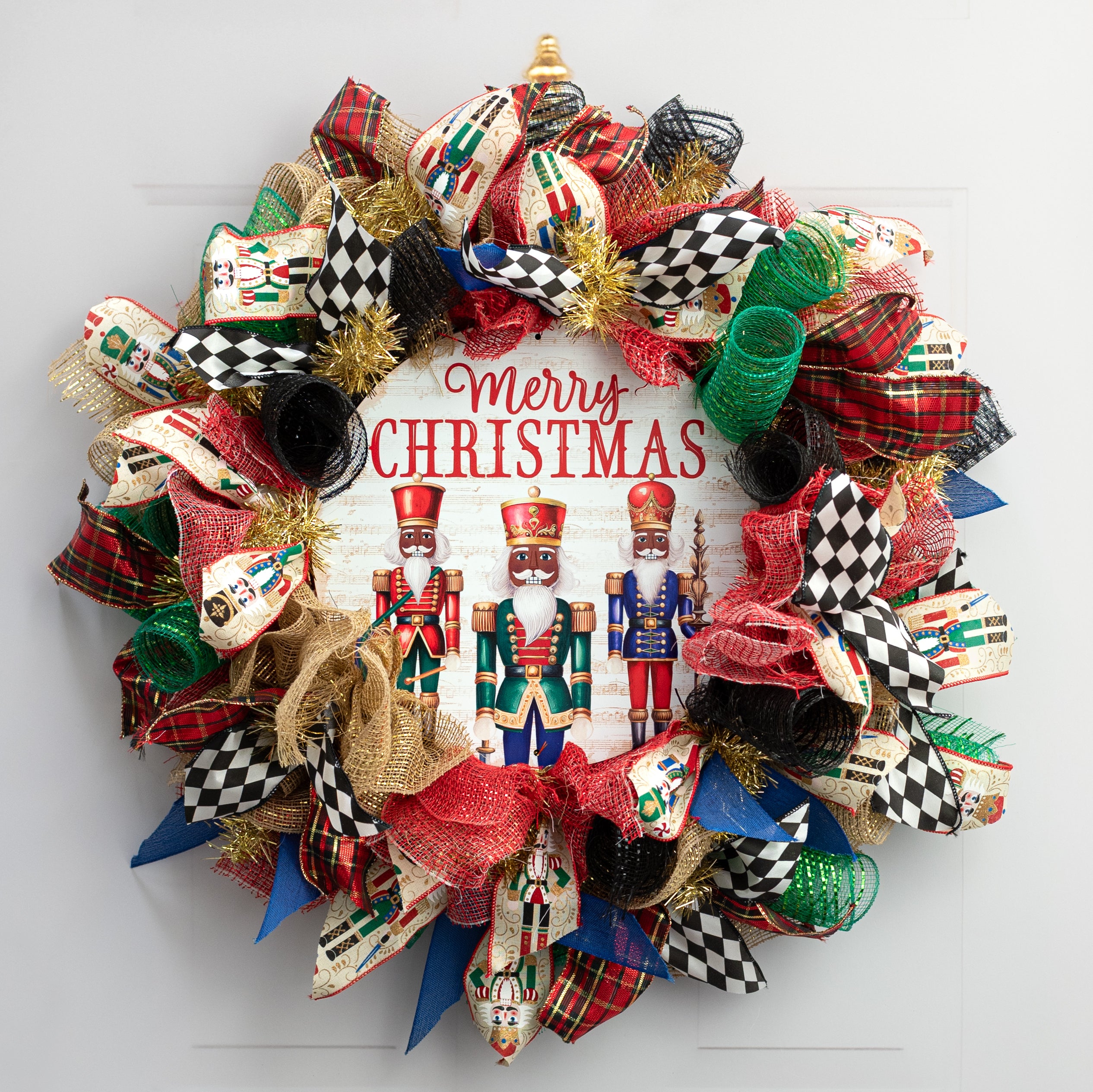 12" Round Metal Sign: Brown Merry Christmas Nutcracker