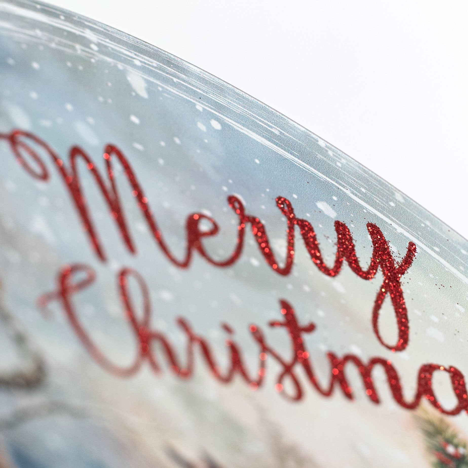 12" Round Metal Sign: Glitter Merry Christmas Horse & Sleigh