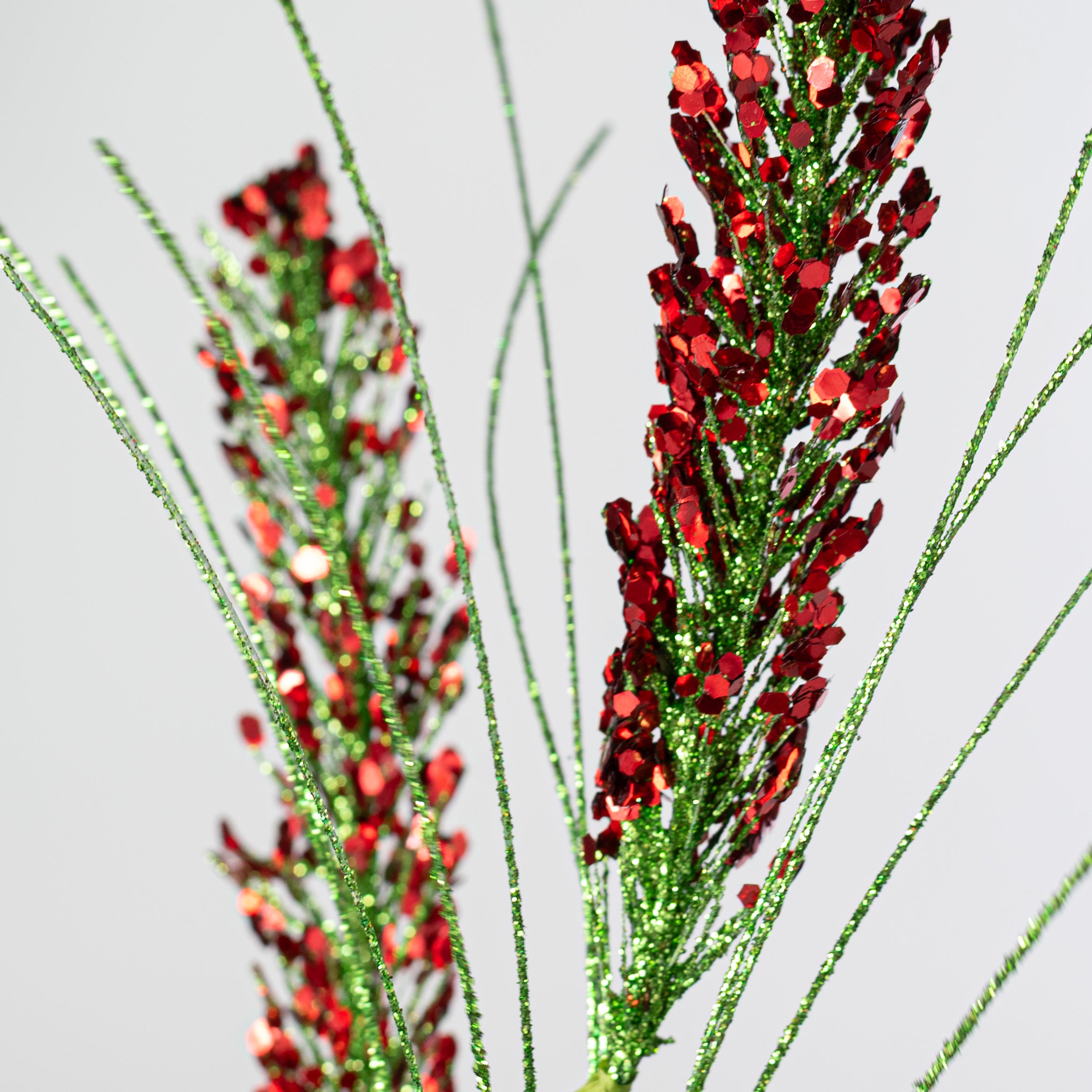 27" Glitter Fuzzy Grasses Spray: Green & Red