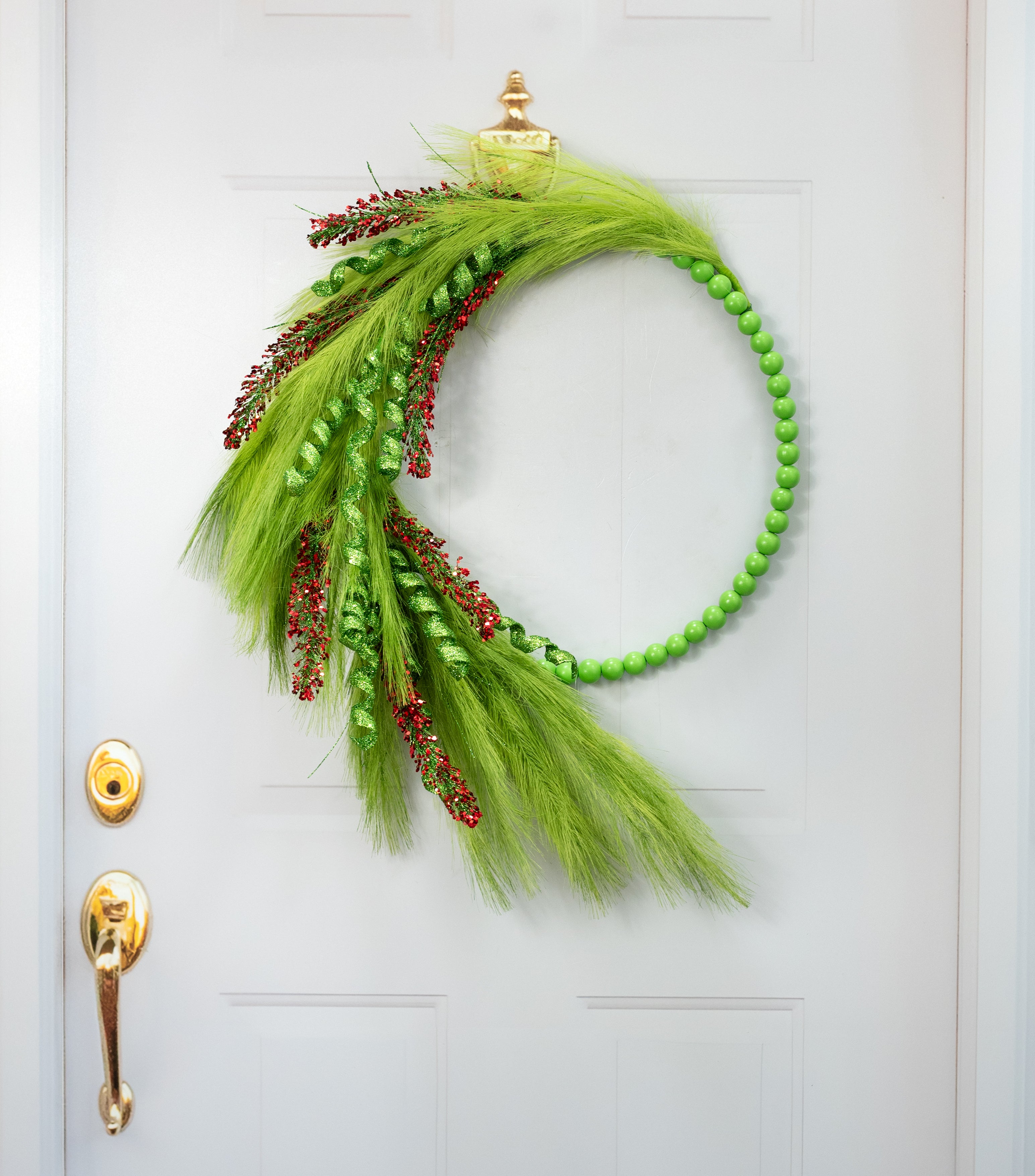 27" Glitter Fuzzy Grasses Spray: Green & Red