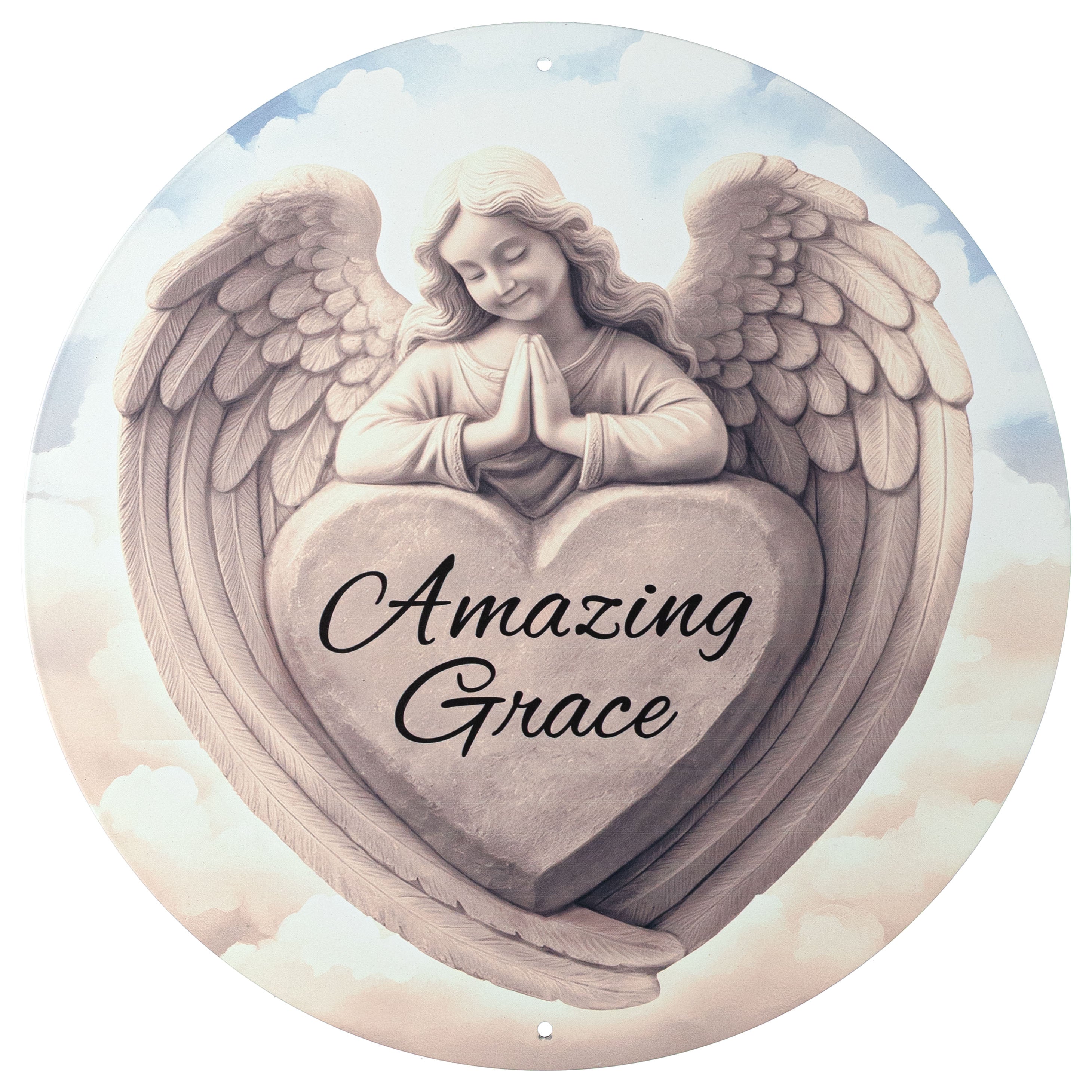 12" Round Metal Sign: Amazing Grace Angel